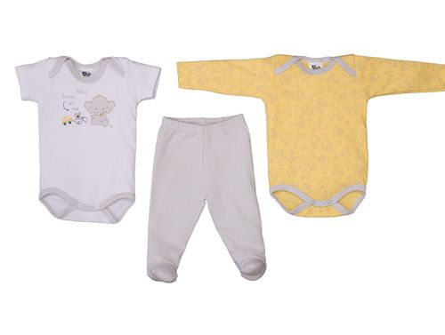 Conjunto Body Bebê Cinza 3 peças