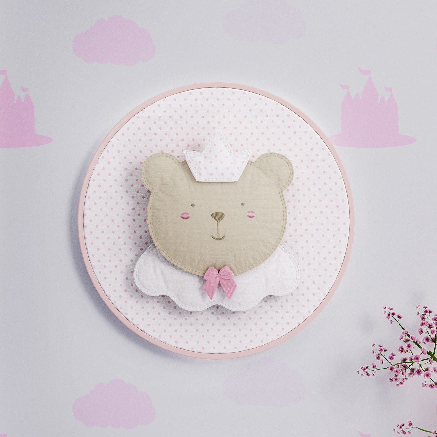 Quadro Bastidor Amiguinha Ursa Princesa 20cm