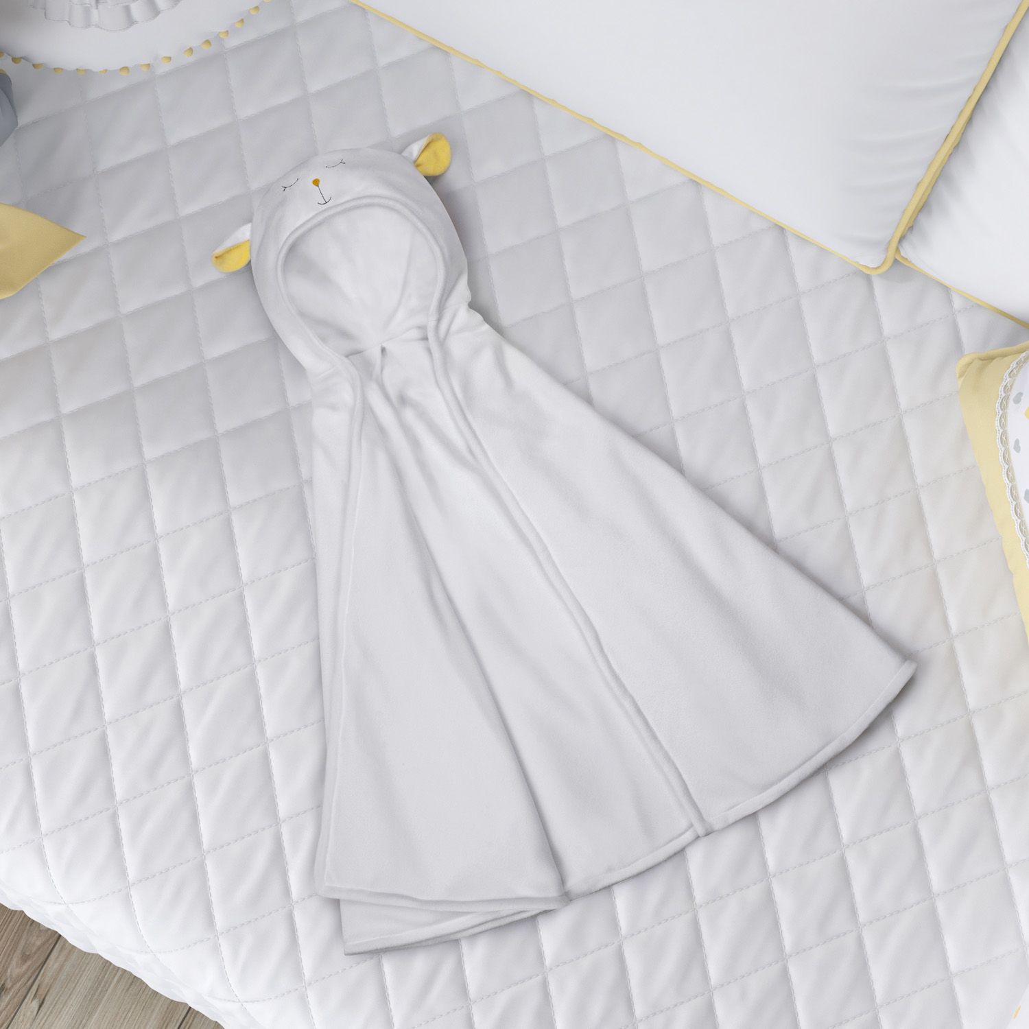 Manta com Capuz Amiguinho Carneirinho Branco e Amarelo 85cm