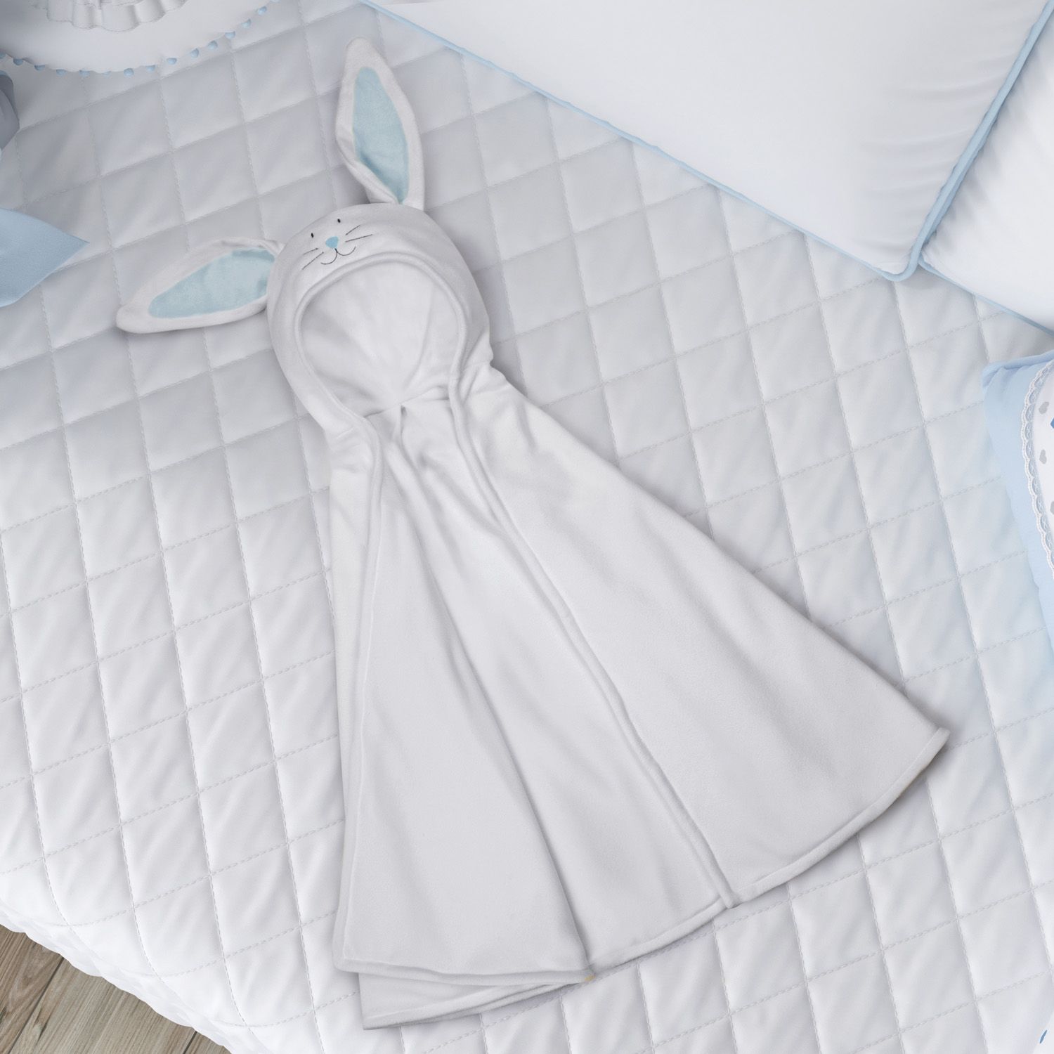 Manta com Capuz Amiguinho Coelhinho Branco e Amarelo 85cm