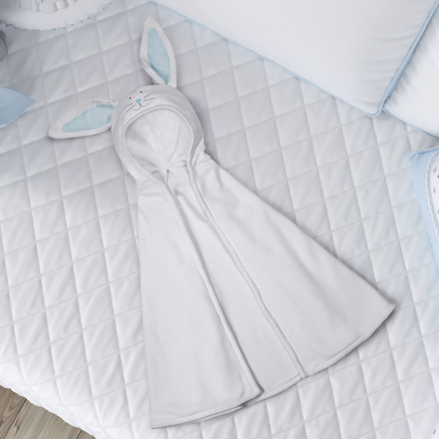 Manta com Capuz Amiguinho Coelhinho Branco e Amarelo 85cm