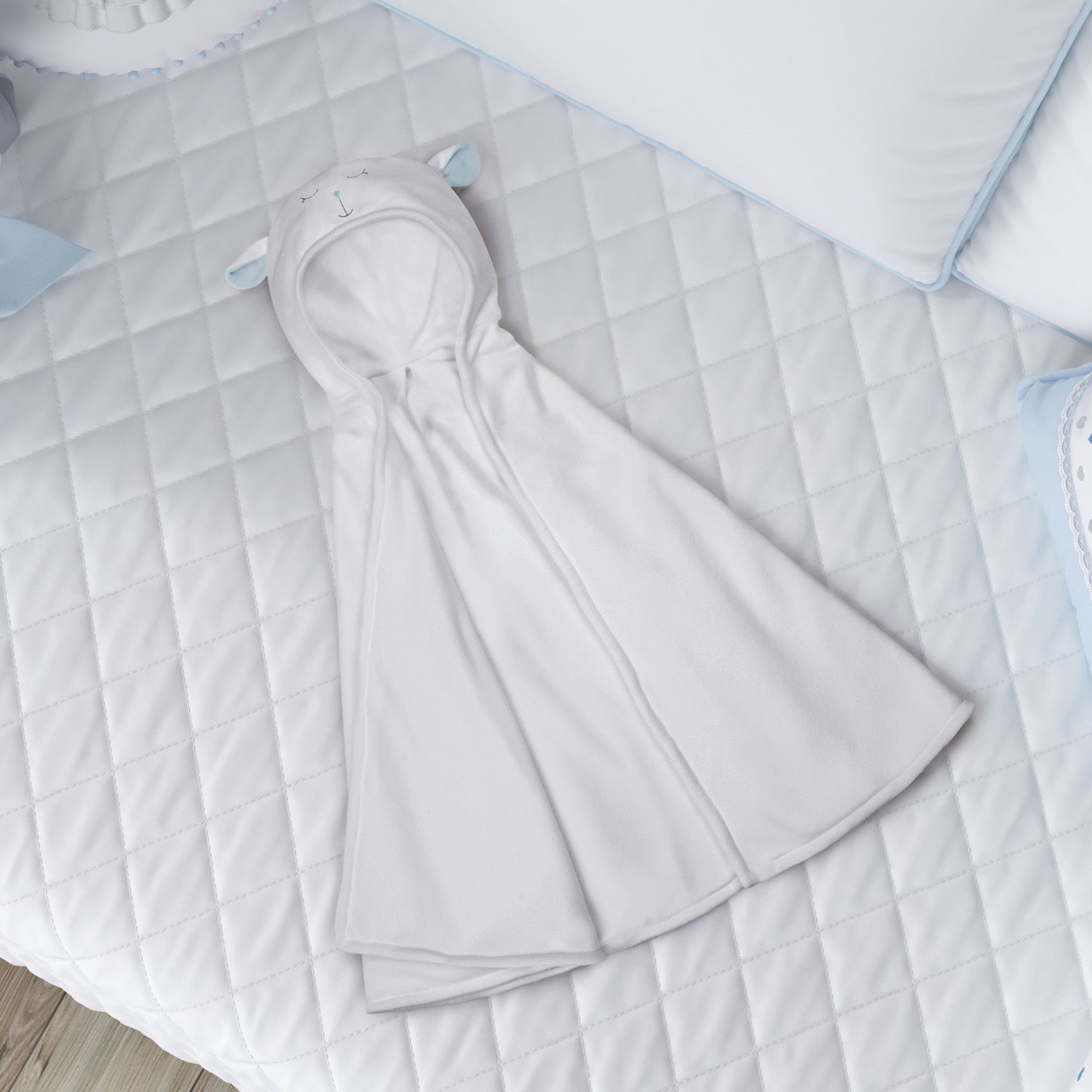 Manta com Capuz Amiguinho Carneirinho Branco e Amarelo 85cm