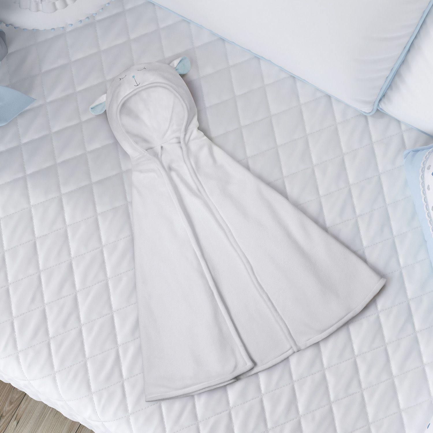 Manta com Capuz Amiguinho Carneirinho Branco e Amarelo 85cm