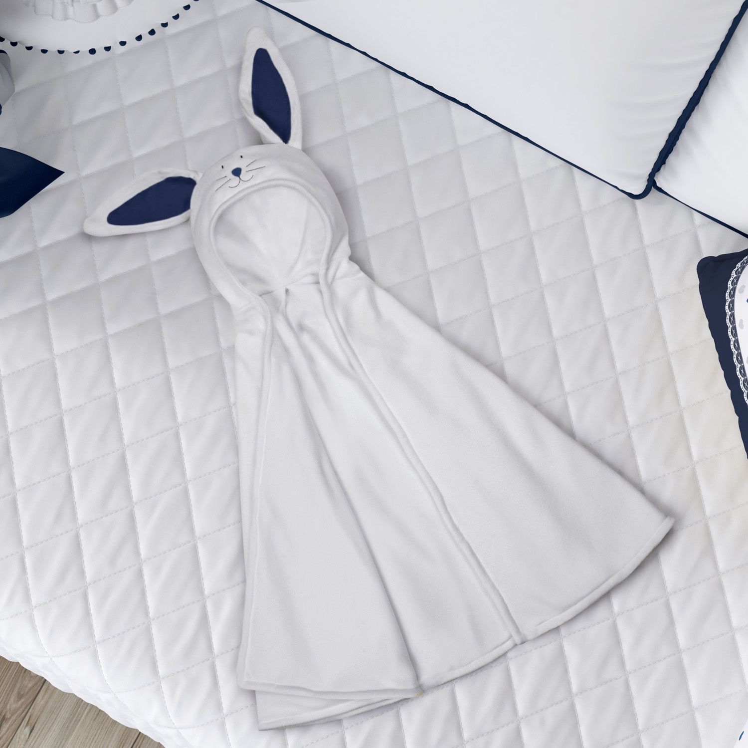 Manta com Capuz Amiguinho Coelhinho Branco e Amarelo 85cm