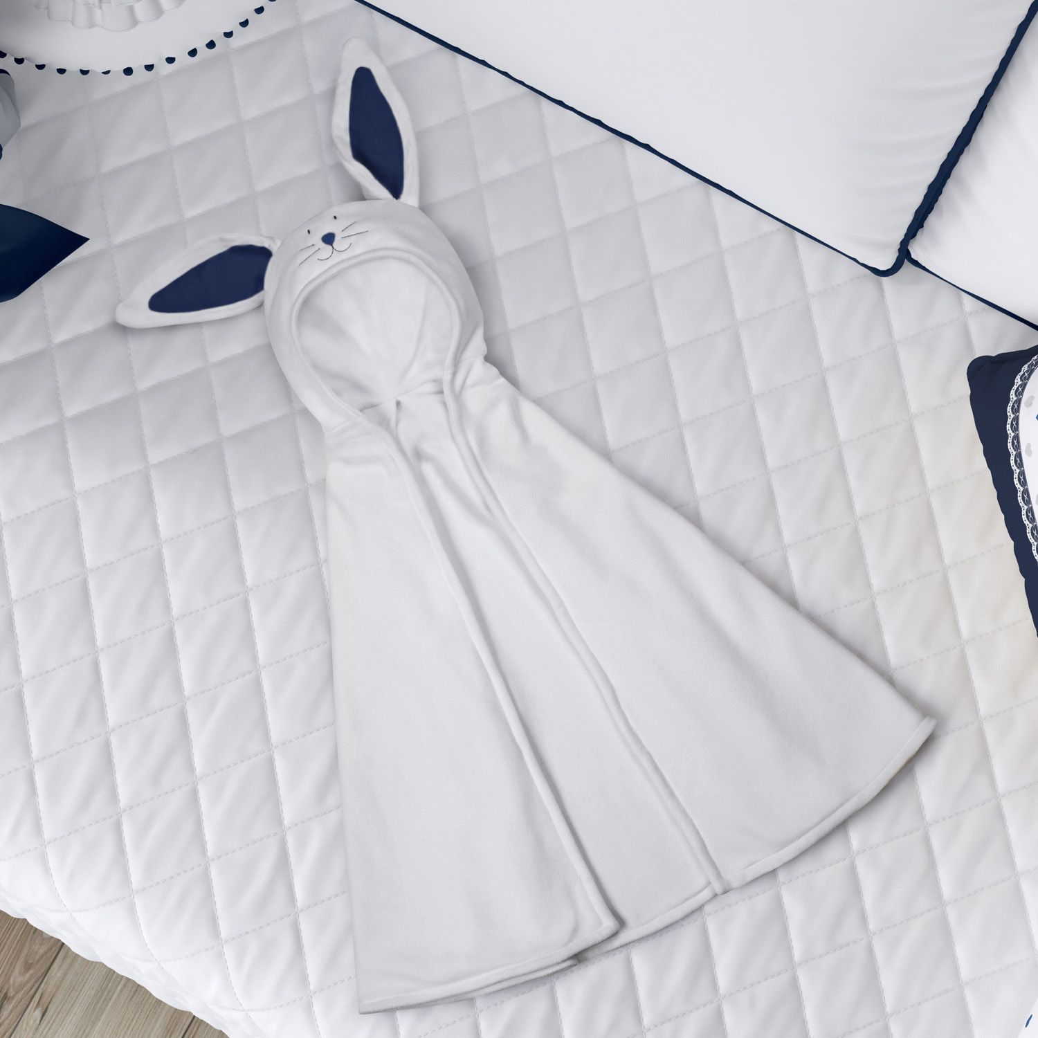 Manta com Capuz Amiguinho Coelhinho Branco e Amarelo 85cm
