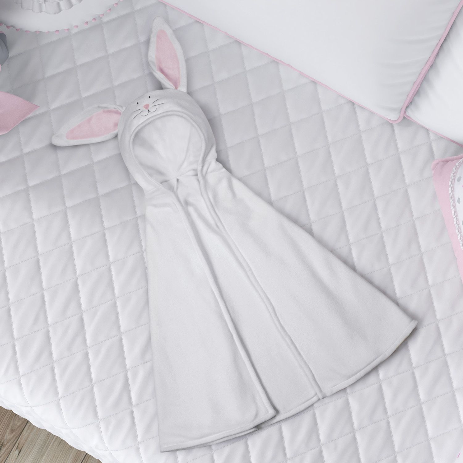 Manta com Capuz Amiguinho Coelhinho Branco e Amarelo 85cm