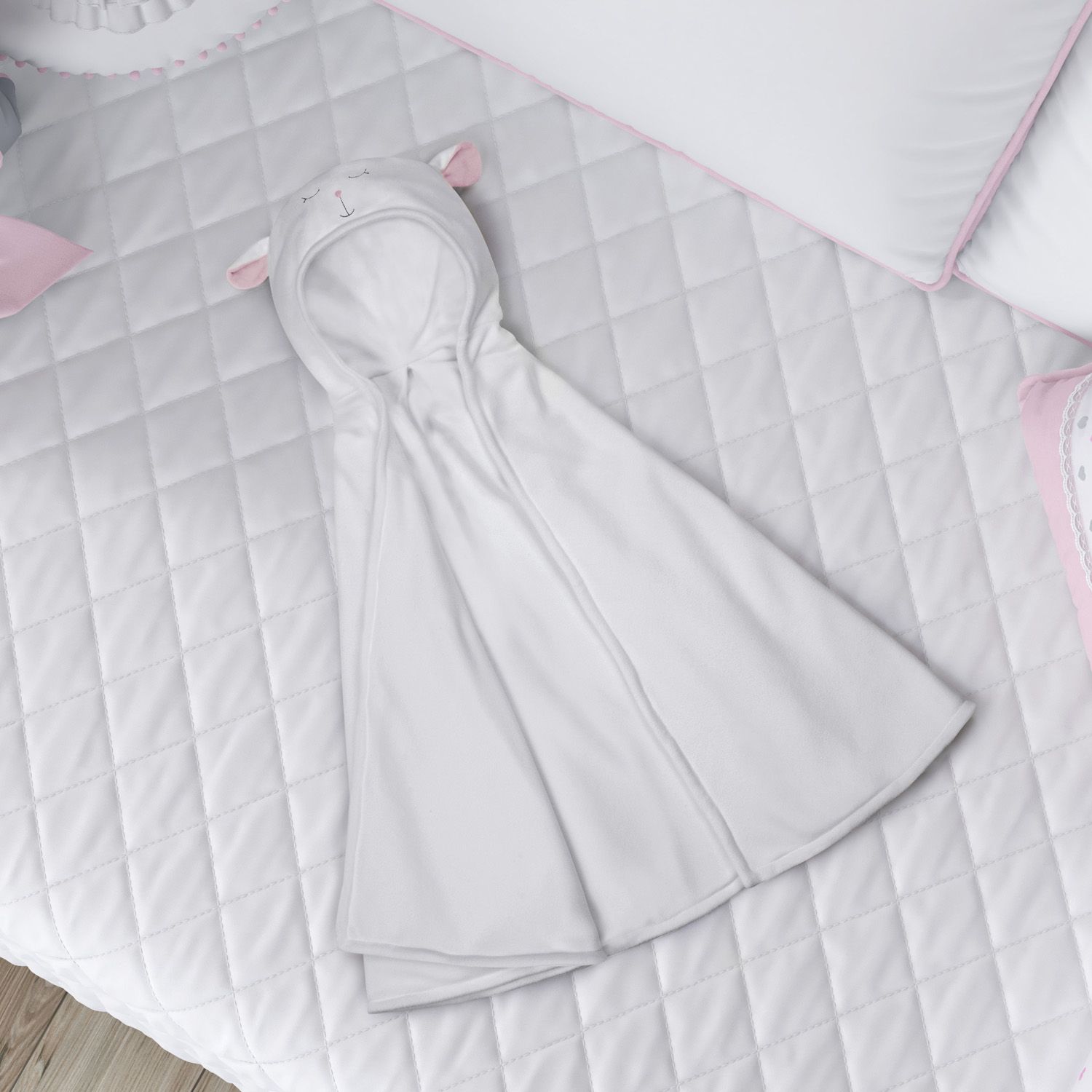 Manta com Capuz Amiguinho Carneirinho Branco e Amarelo 85cm