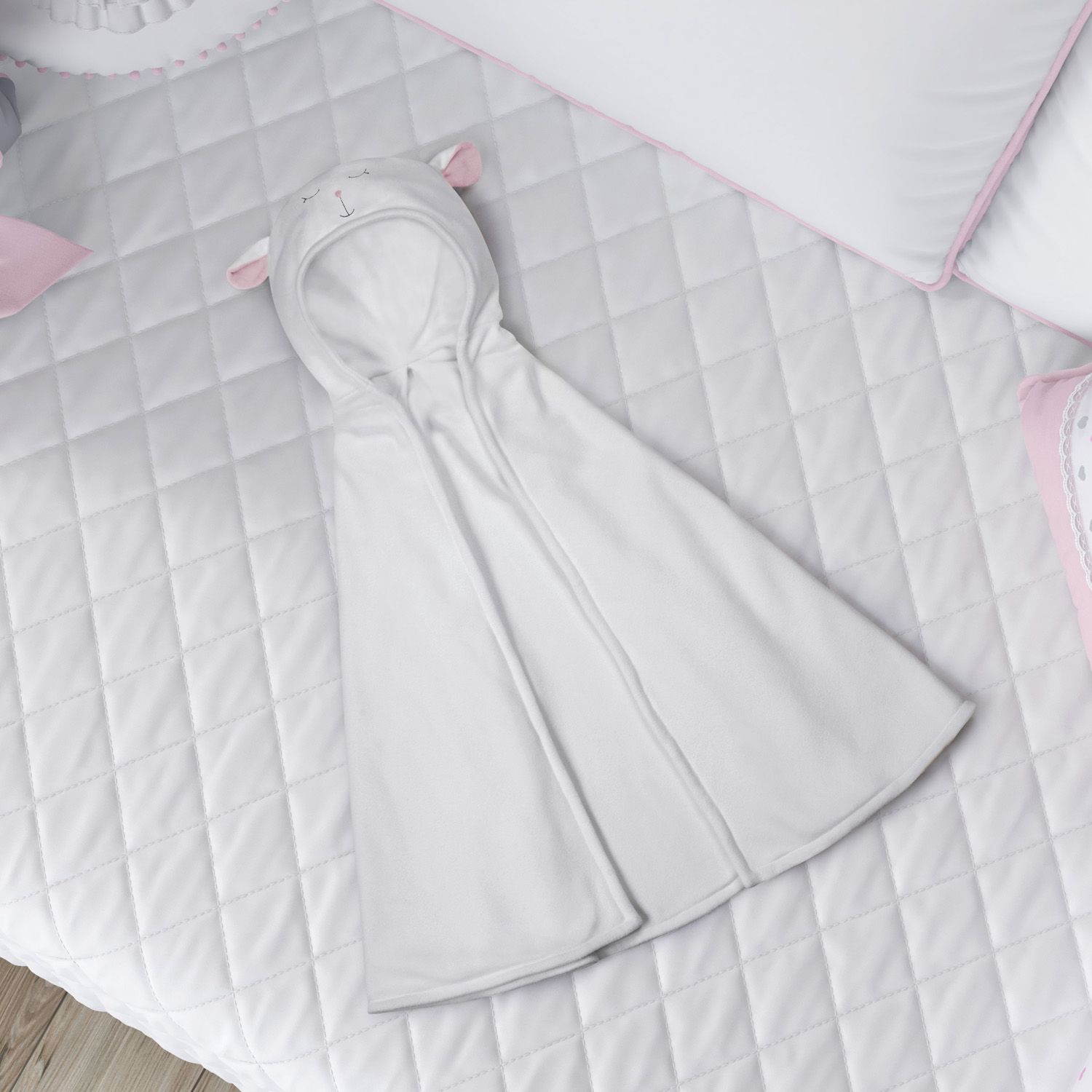 Manta com Capuz Amiguinho Carneirinho Branco e Amarelo 85cm