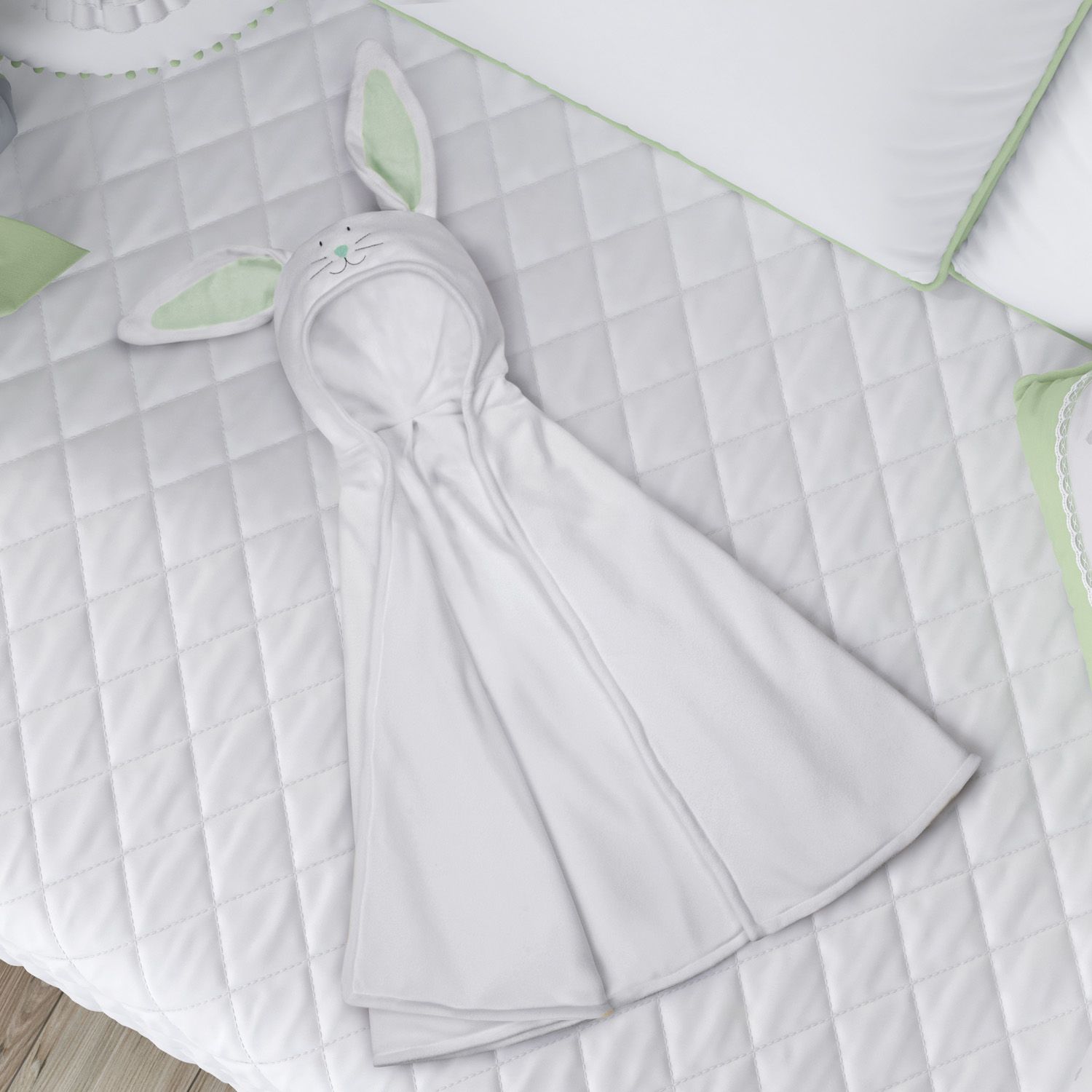 Manta com Capuz Amiguinho Coelhinho Branco e Amarelo 85cm