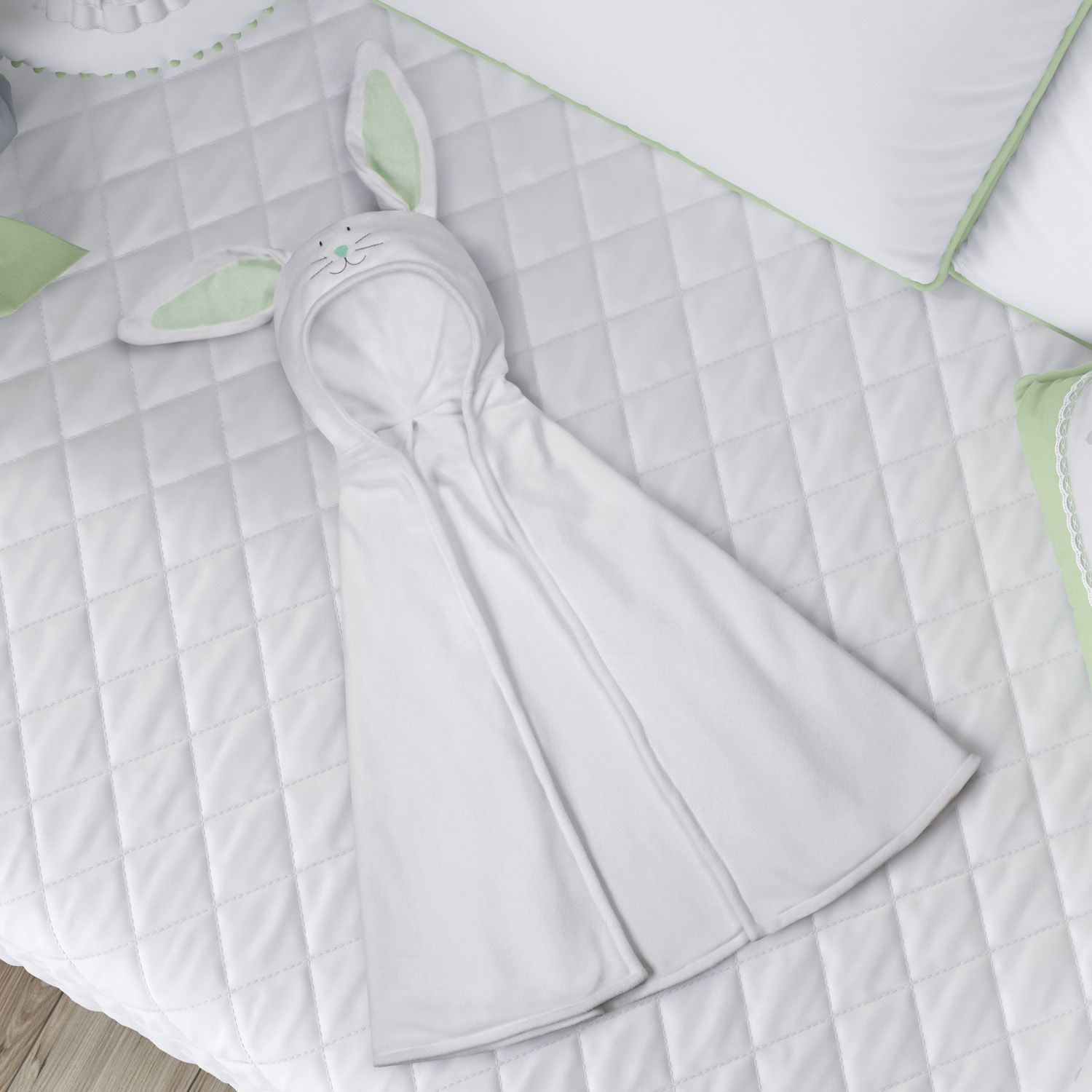 Manta com Capuz Amiguinho Coelhinho Branco e Amarelo 85cm