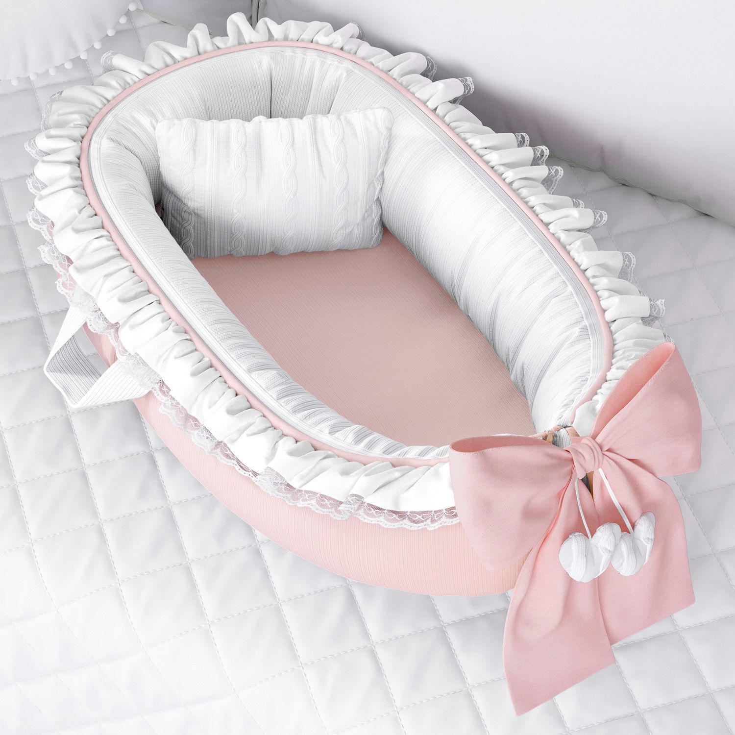 Ninho para Bebê Redutor de Berço Tricot Luxo Rosa 80cm