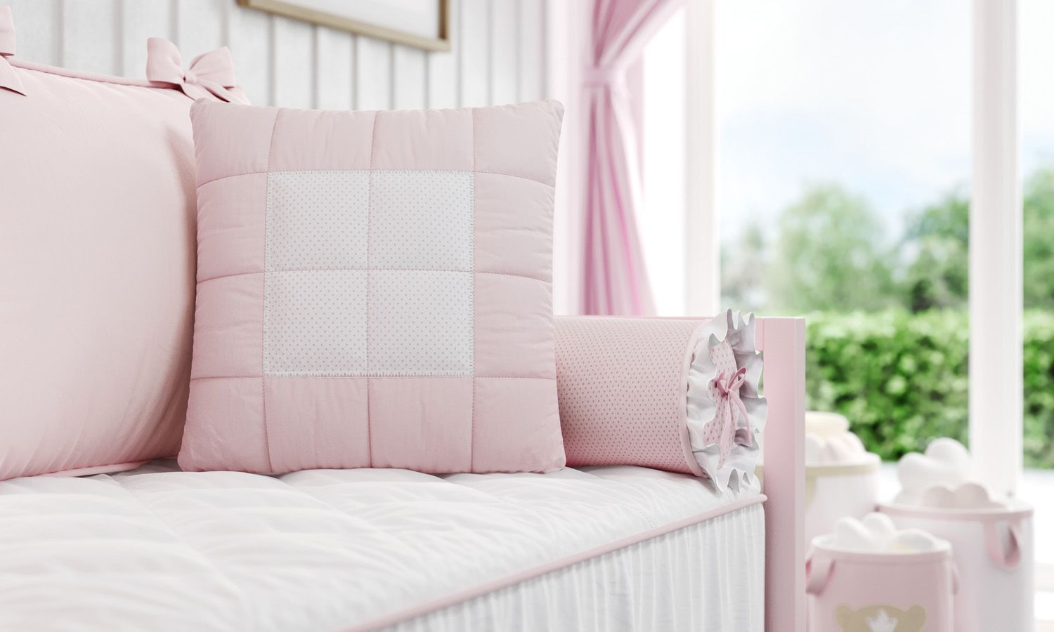 Almofada Matelada Rosa/Branco 38cm