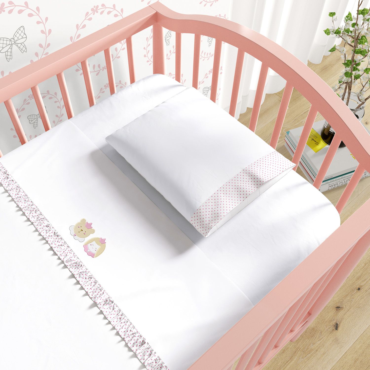 Jogo de Lençol Berço Bordado Amiguinhas Realeza 3 peças