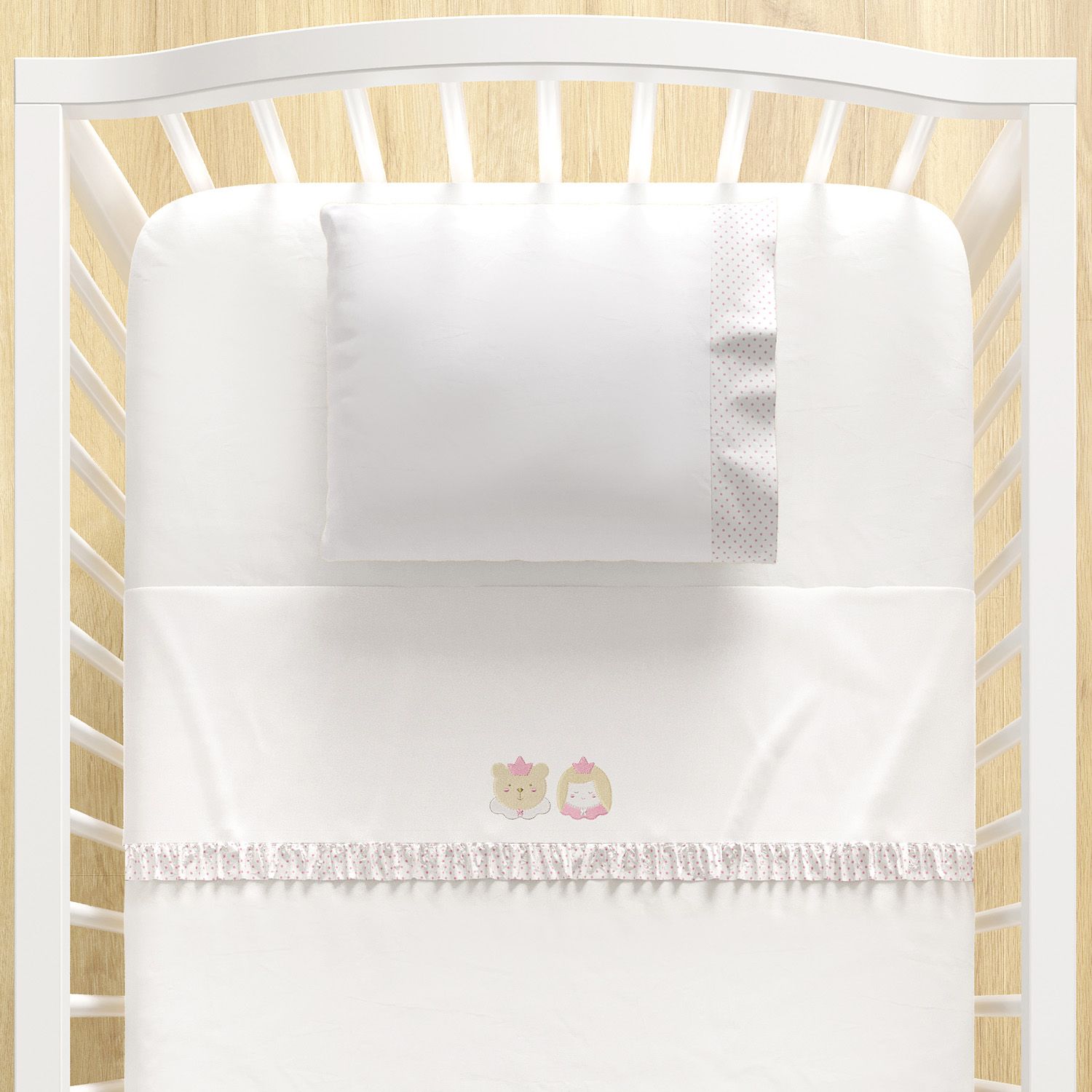 Jogo de Lençol Berço Bordado Amiguinhas Realeza 3 peças