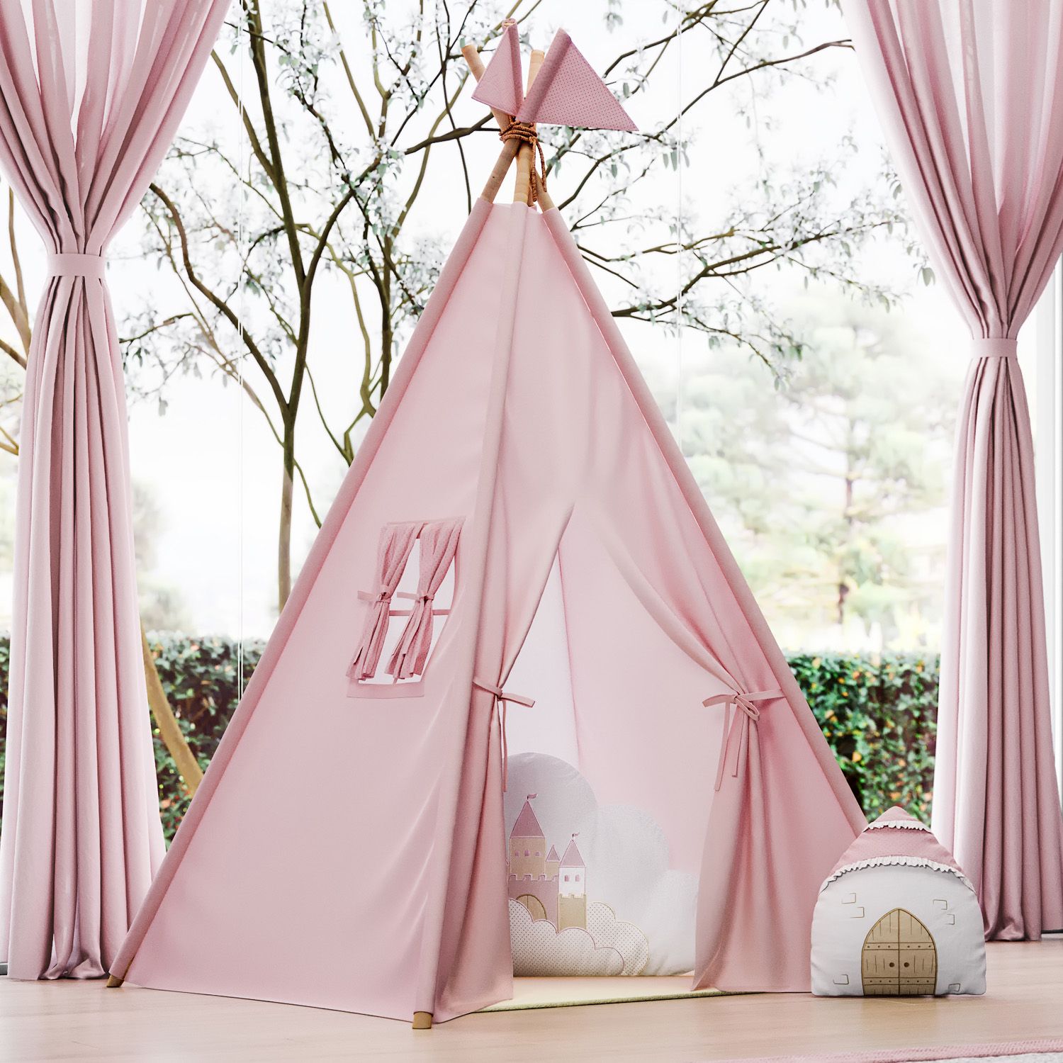 Cabana Quarto de Bebê com Bandeirinhas Rosa