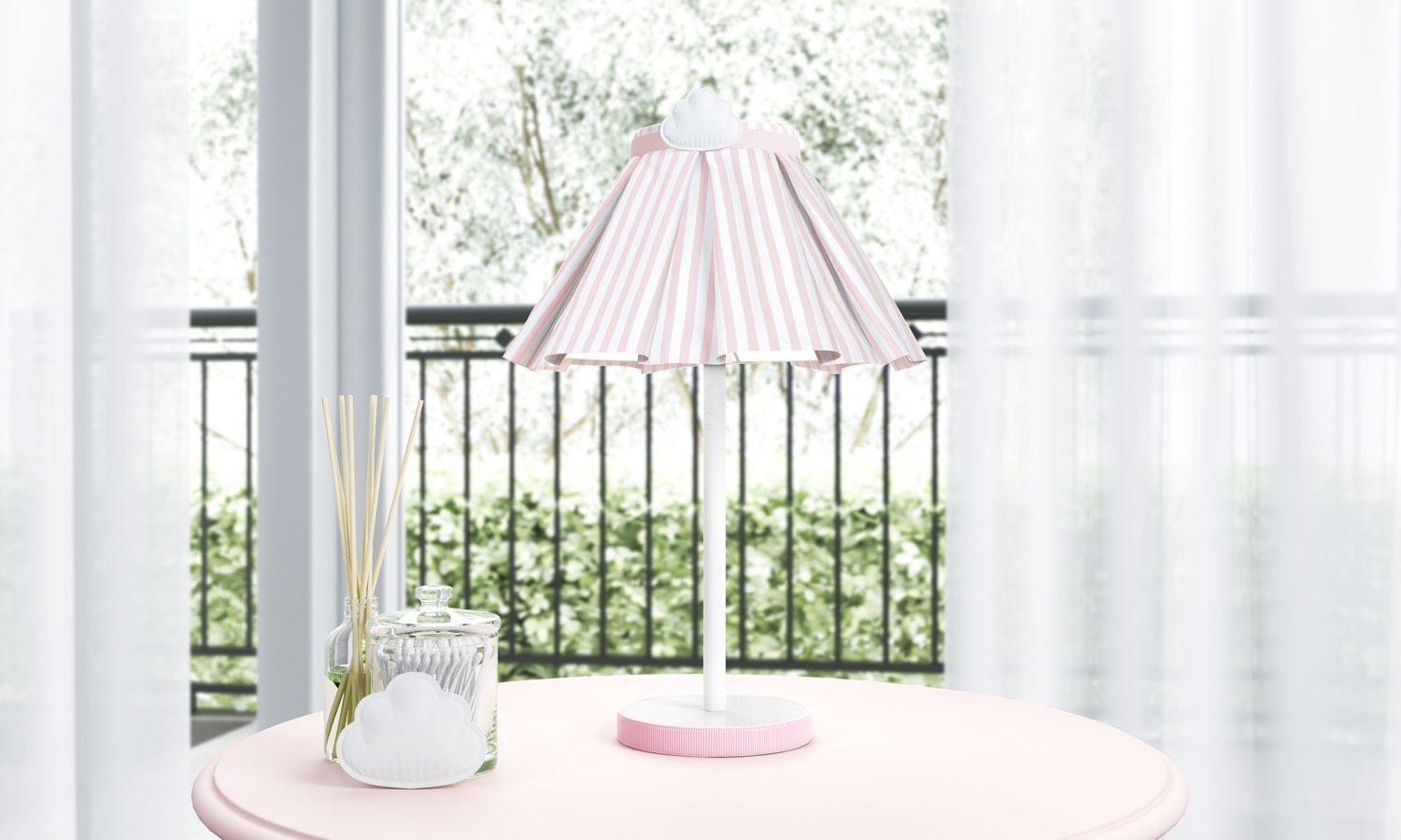 Abajur Simples Nuvem Listrado Azul e Salmão