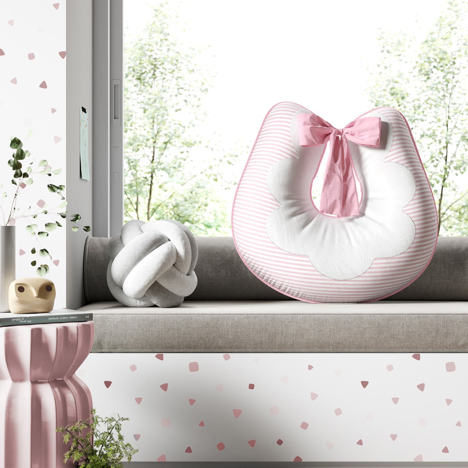 Almofada Amamentação Listrada Azul e Salmão