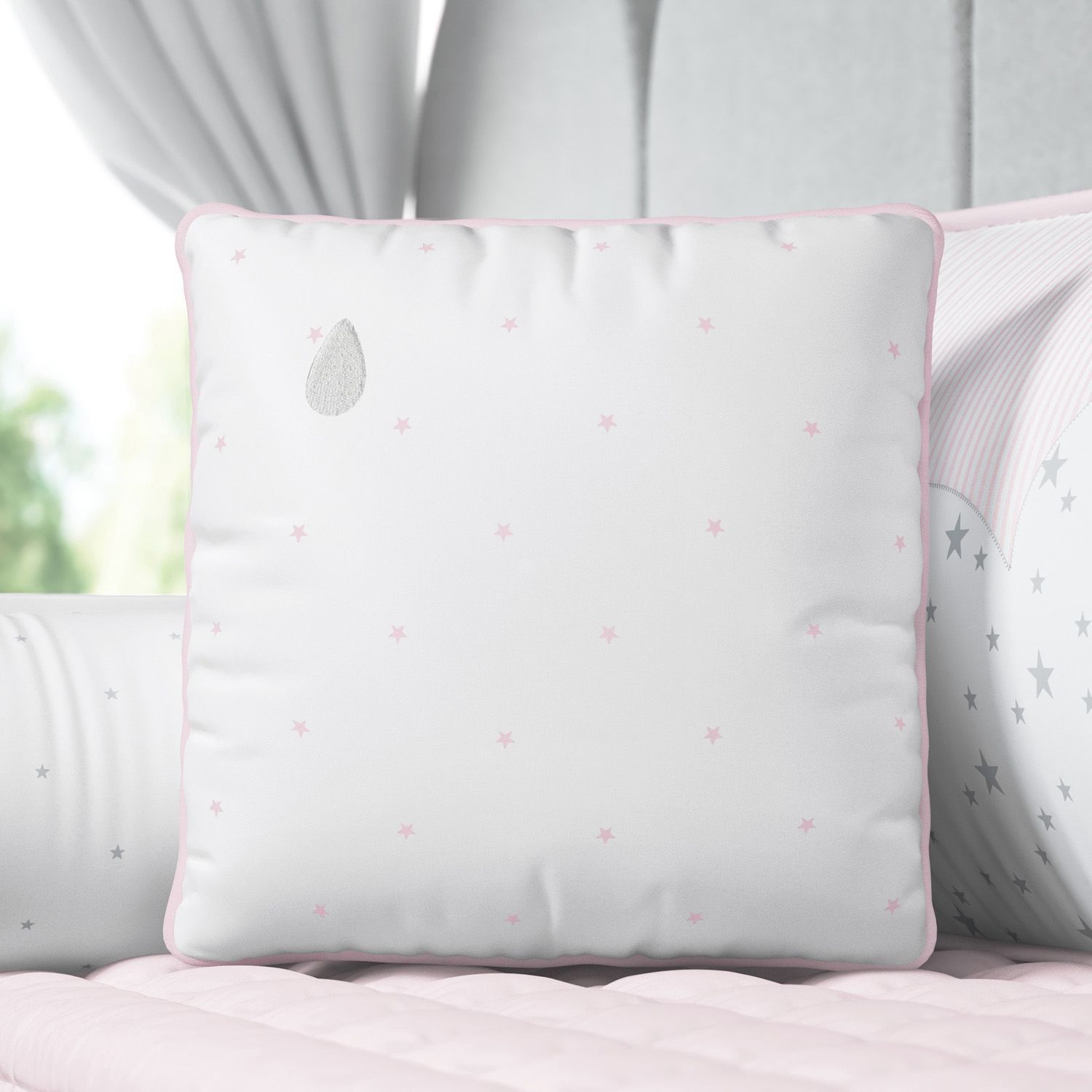 Almofada Estrelinhas Gotinha Azul/Salmão 38cm