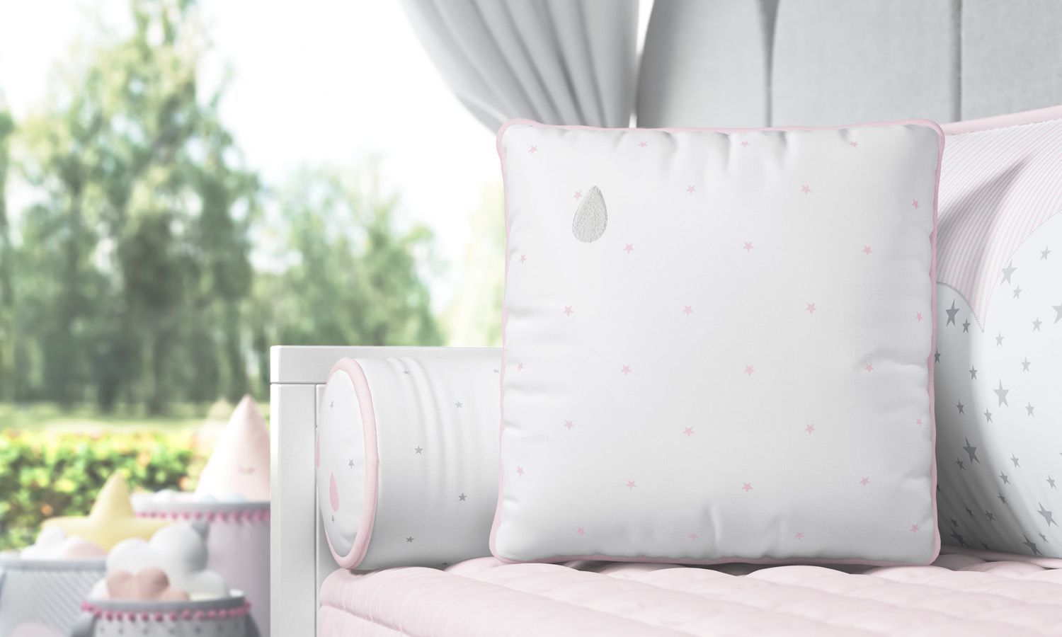 Almofada Estrelinhas Gotinha Azul/Salmão 38cm