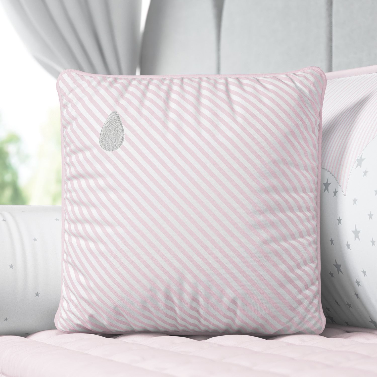 Almofada Listrada Gotinha Azul/Salmão 38cm