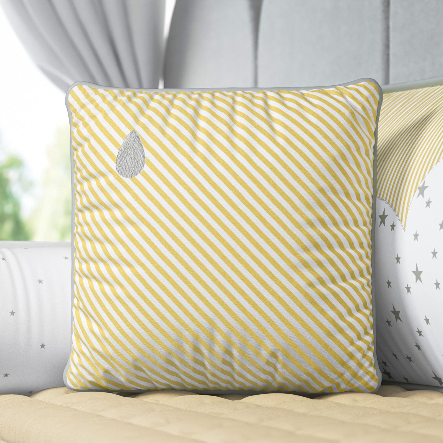 Almofada Listrada Gotinha Azul/Salmão 38cm