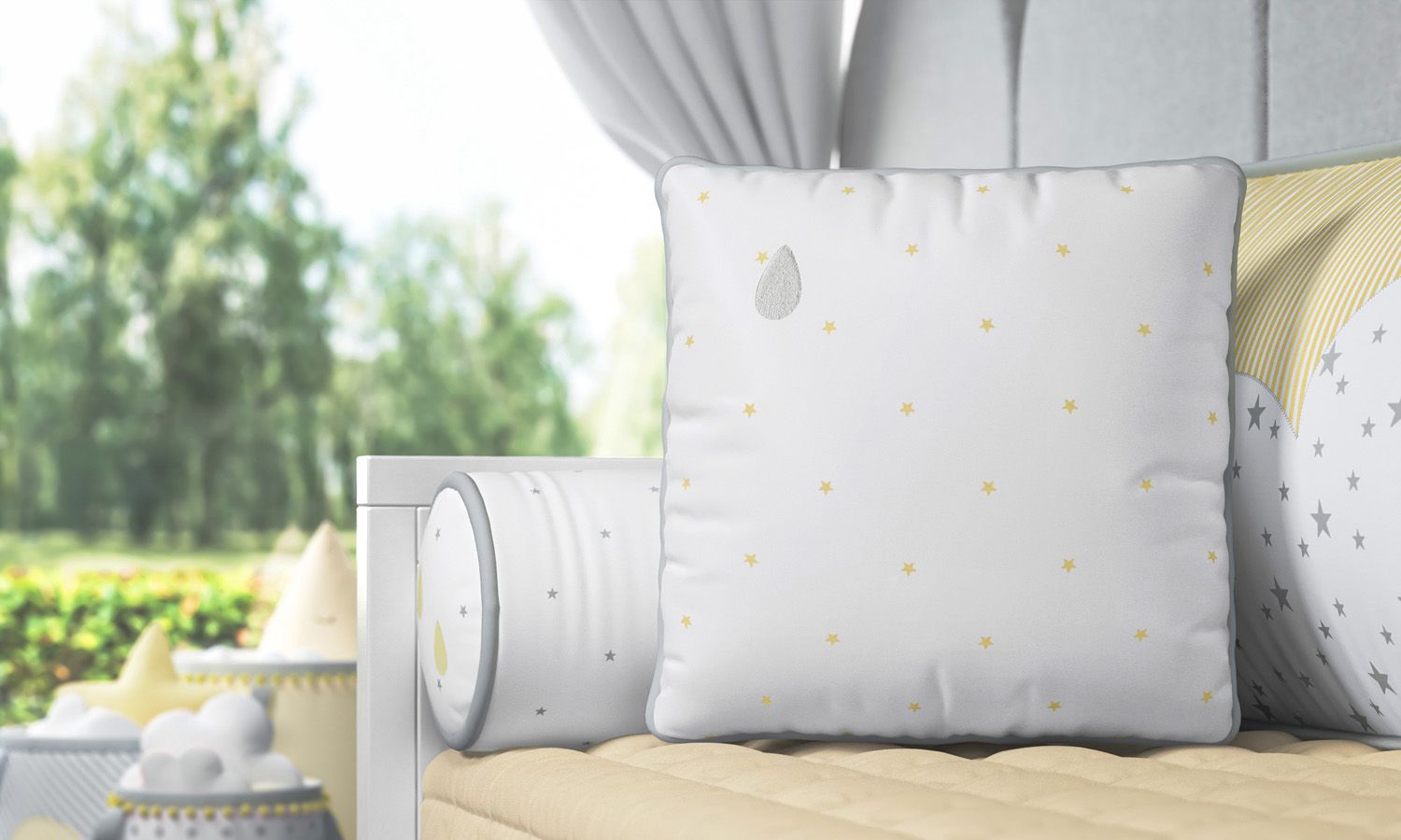 Almofada Estrelinhas Gotinha Azul/Salmão 38cm