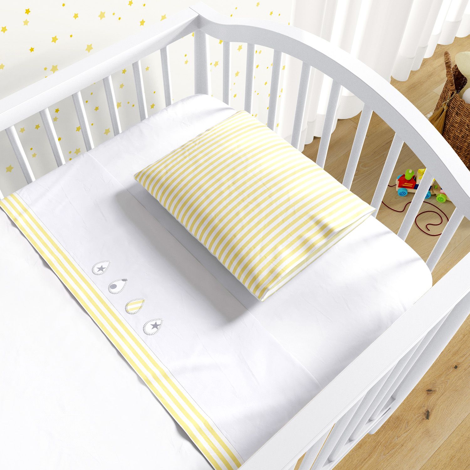 Jogo de Lençol Berço Bordado Gotinhas e Listras Azul 3 peças