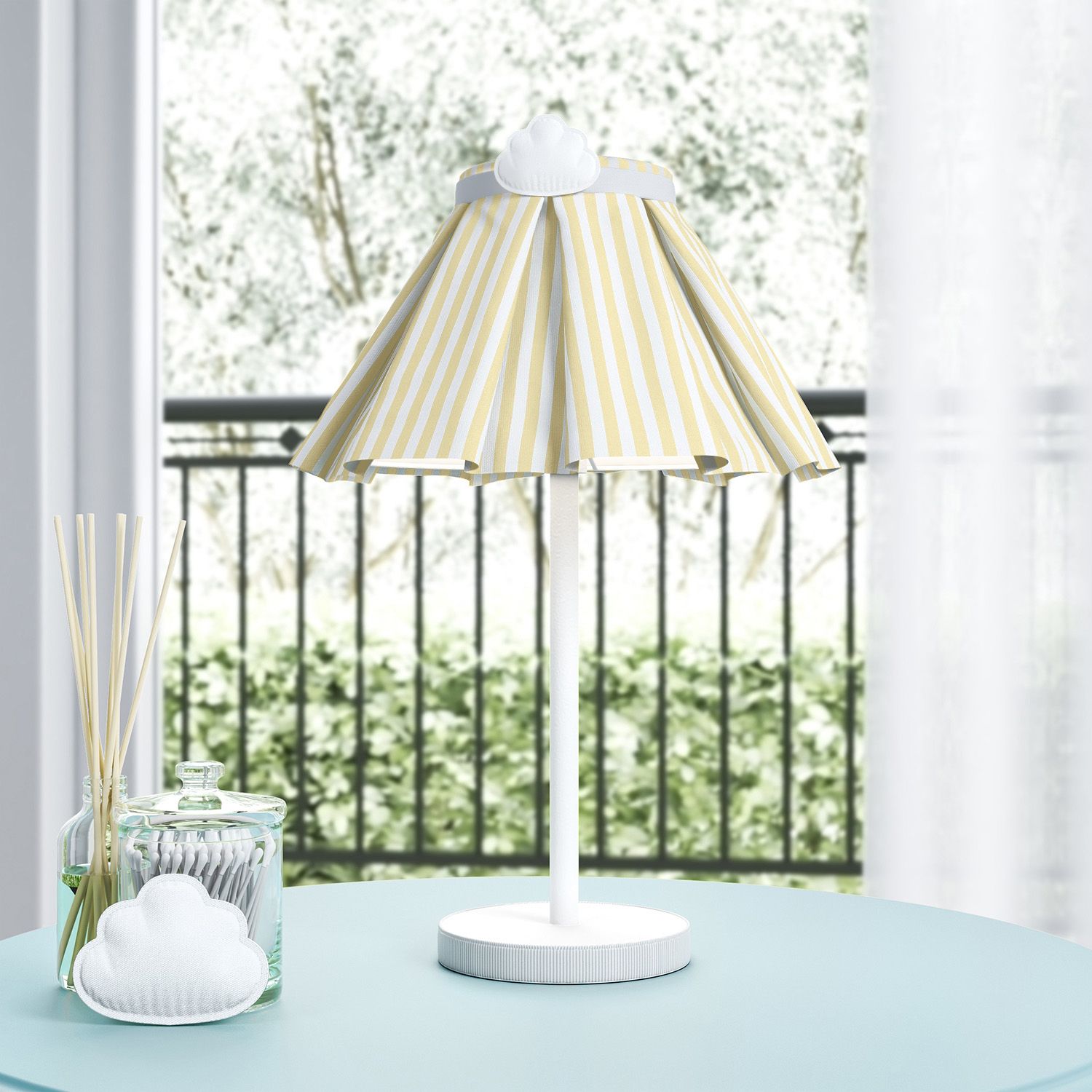 Abajur Simples Nuvem Listrado Azul e Salmão