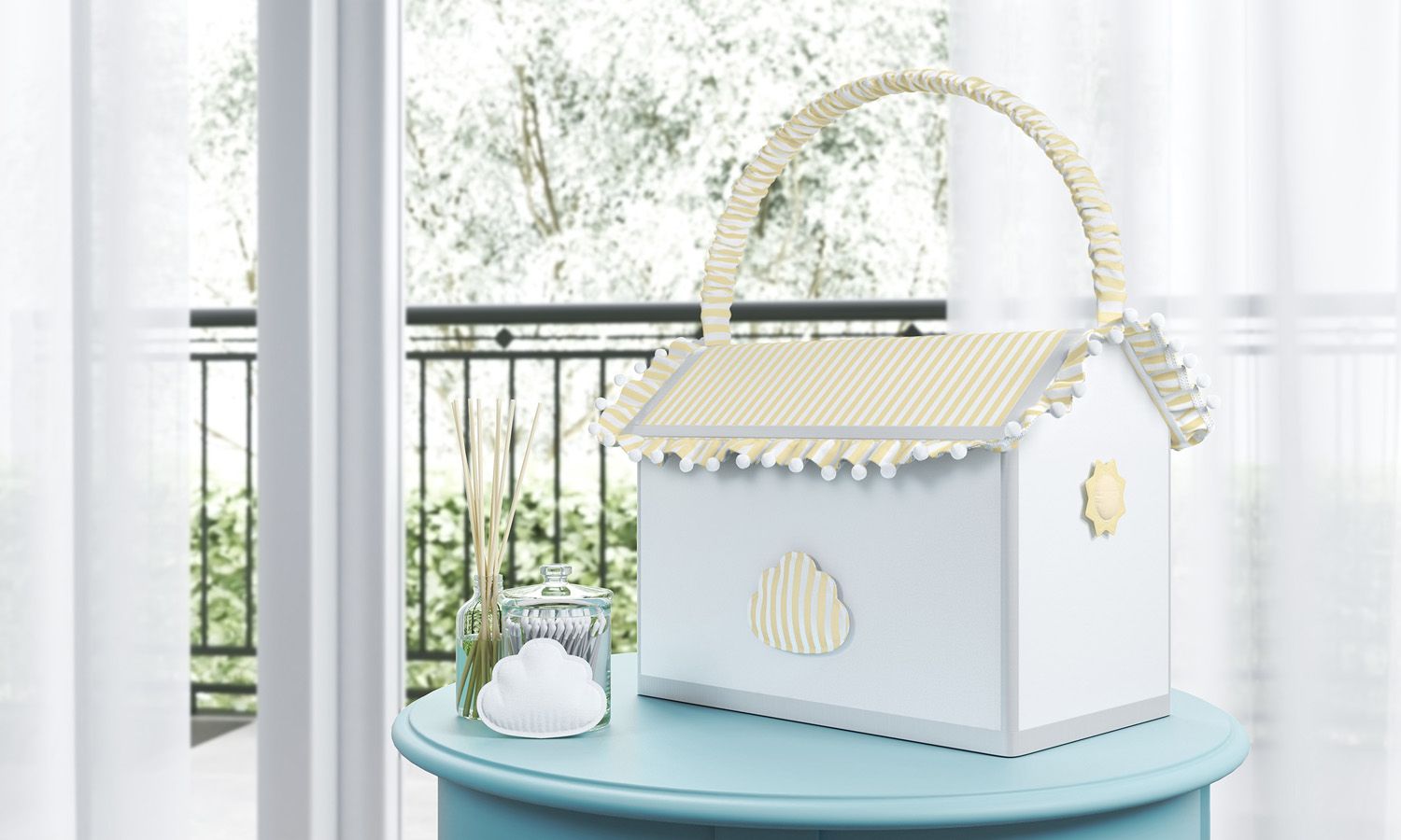 Farmacinha Nuvem e Sol Listrada Cinza/Branco