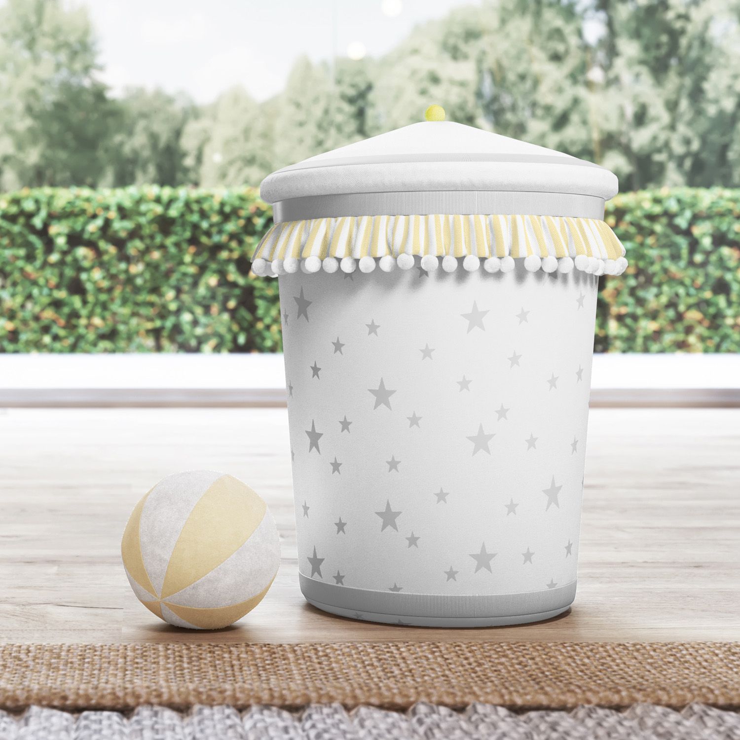Lixeira Estrelinhas e Pompons Cinza