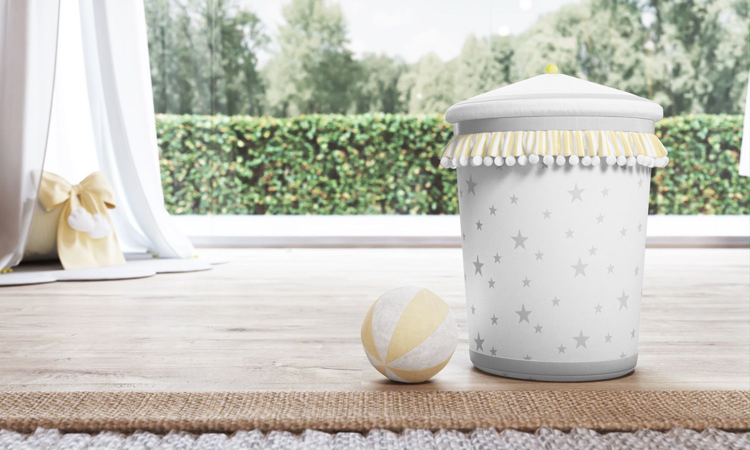 Lixeira Estrelinhas e Pompons Cinza