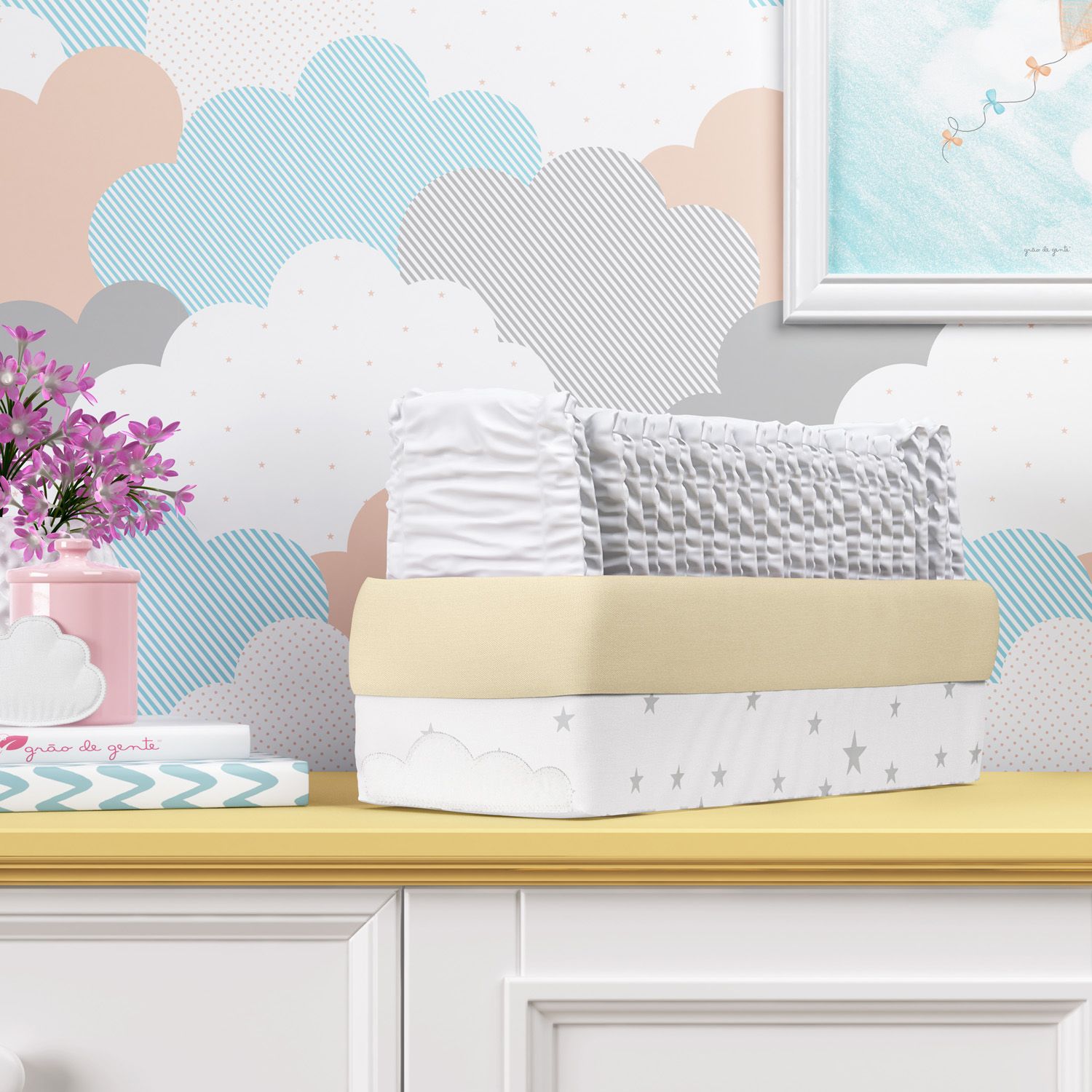 Cesto Organizador Estrelinhas Nuvem de Algodão 36cm