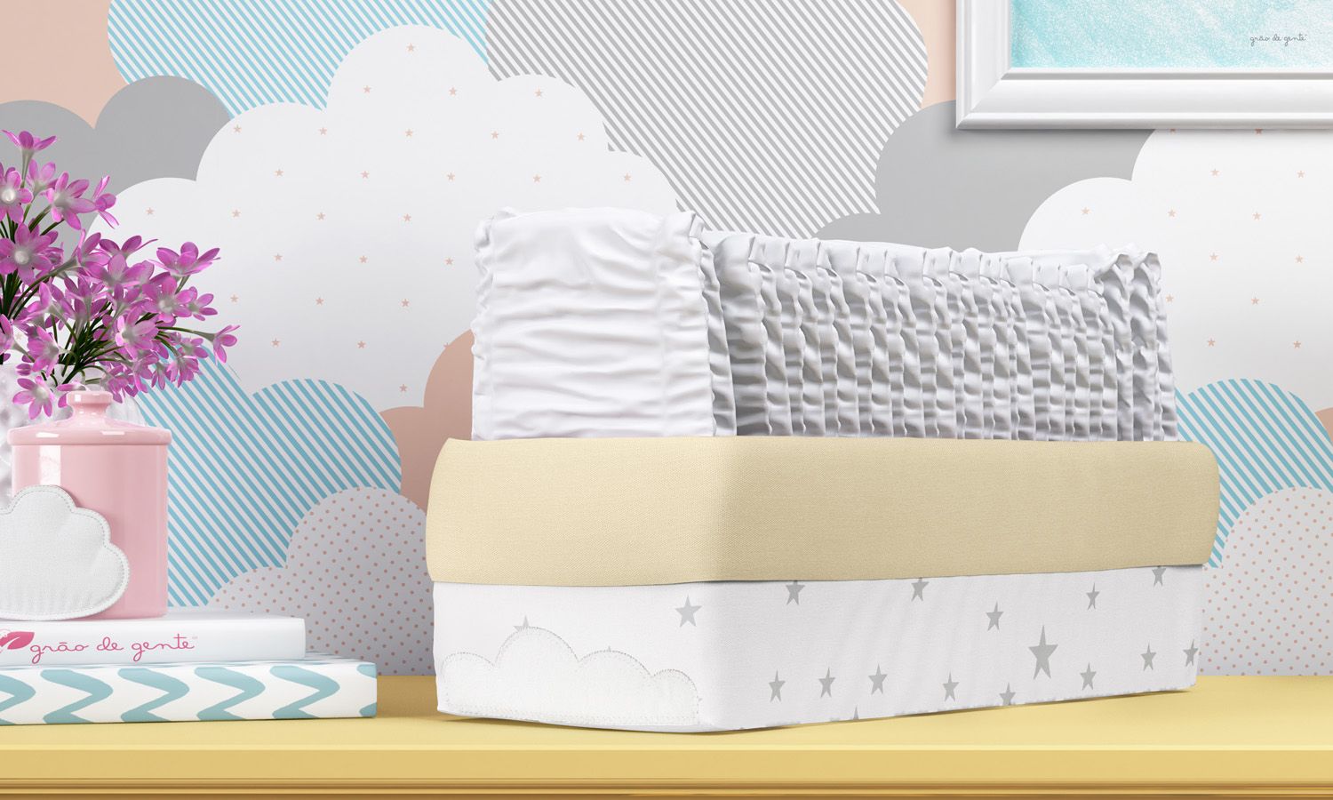 Cesto Organizador Estrelinhas Nuvem de Algodão 36cm