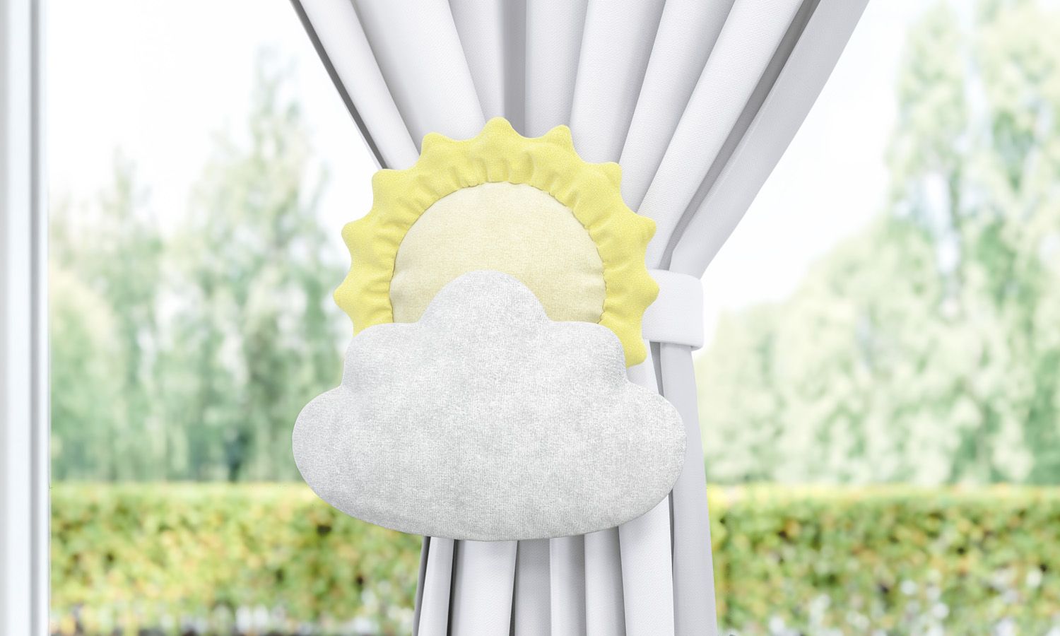 Prendedor de Cortina Sol e Estrela na Nuvem 2 Peças