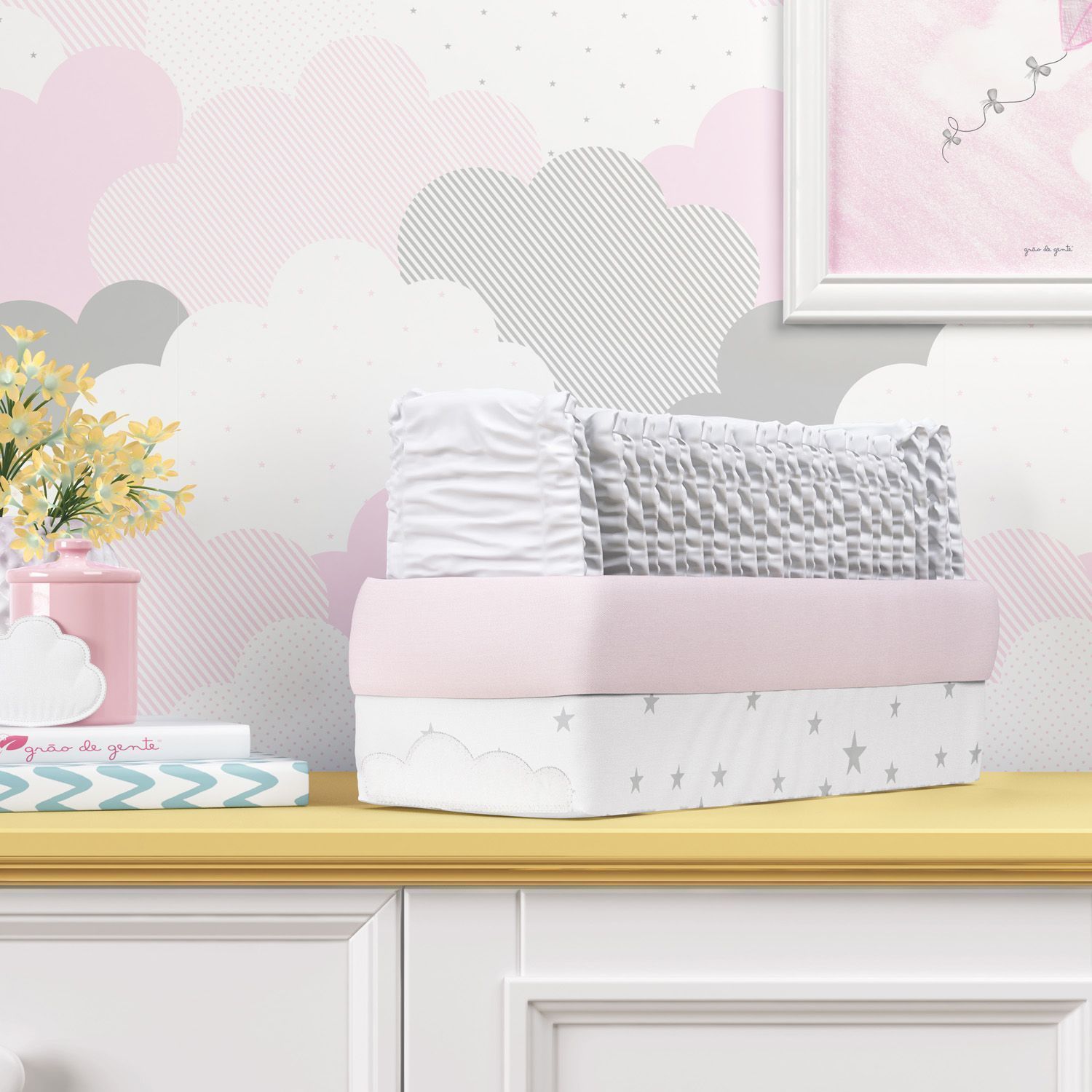 Cesto Organizador Estrelinhas Nuvem de Algodão 36cm