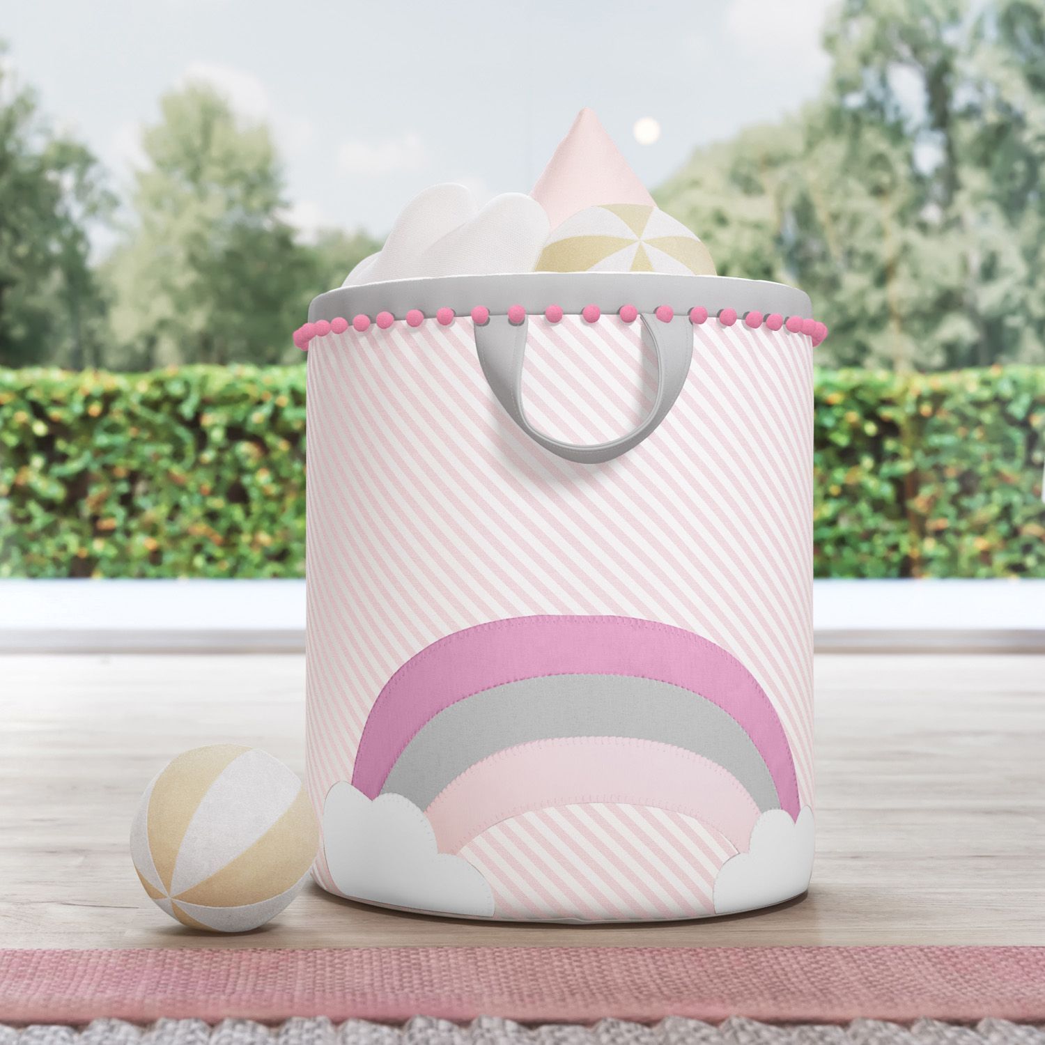 Cesto Organizador para Brinquedos Arco-Íris Listrado Azul 35cm