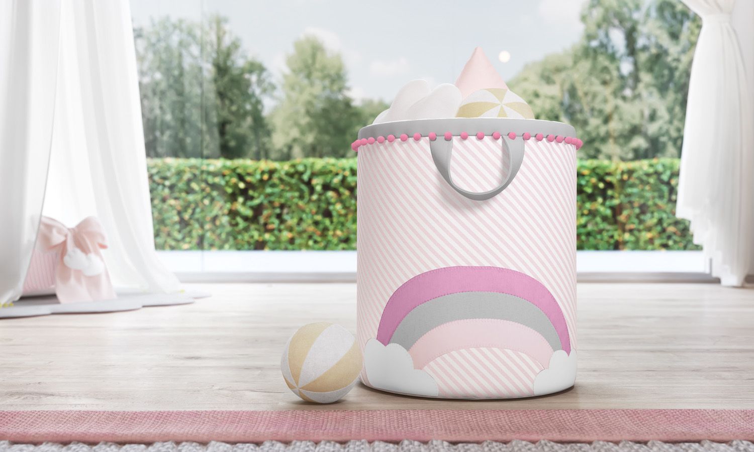 Cesto Organizador para Brinquedos Arco-Íris Listrado Azul 35cm