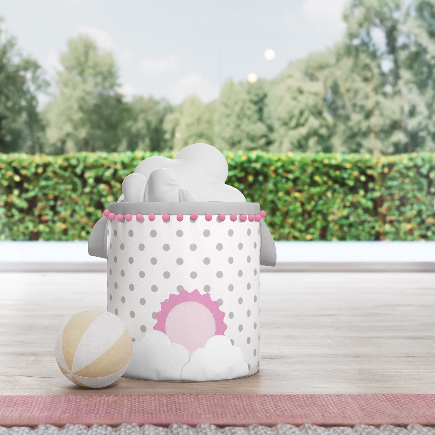 Cesto Organizador para Brinquedos Sol na Nuvem de Algodão Amarelo 24cm