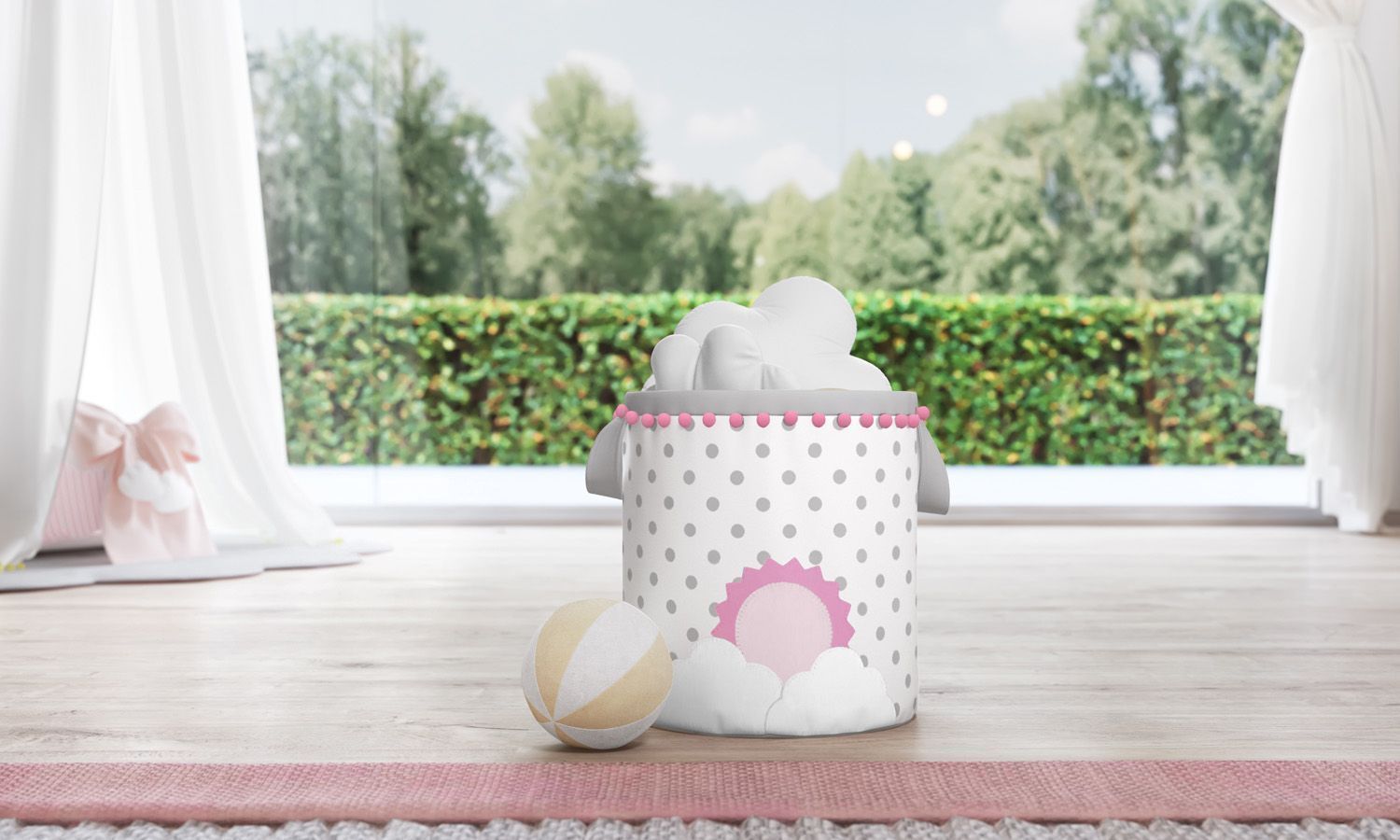 Cesto Organizador para Brinquedos Sol na Nuvem de Algodão Amarelo 24cm