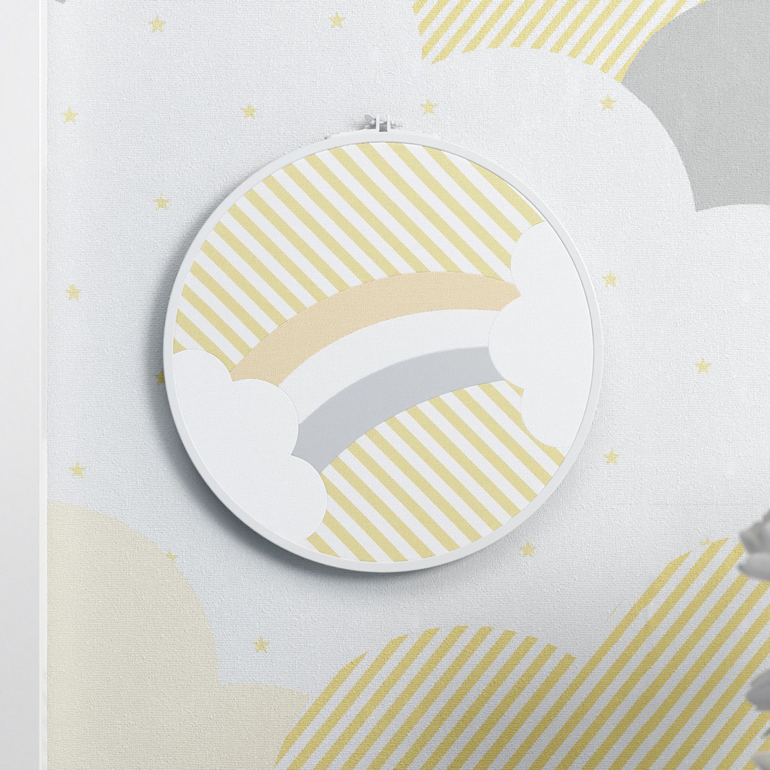 Quadro Bastidor Arco-Íris Listrado Amarelo/Branco 20cm