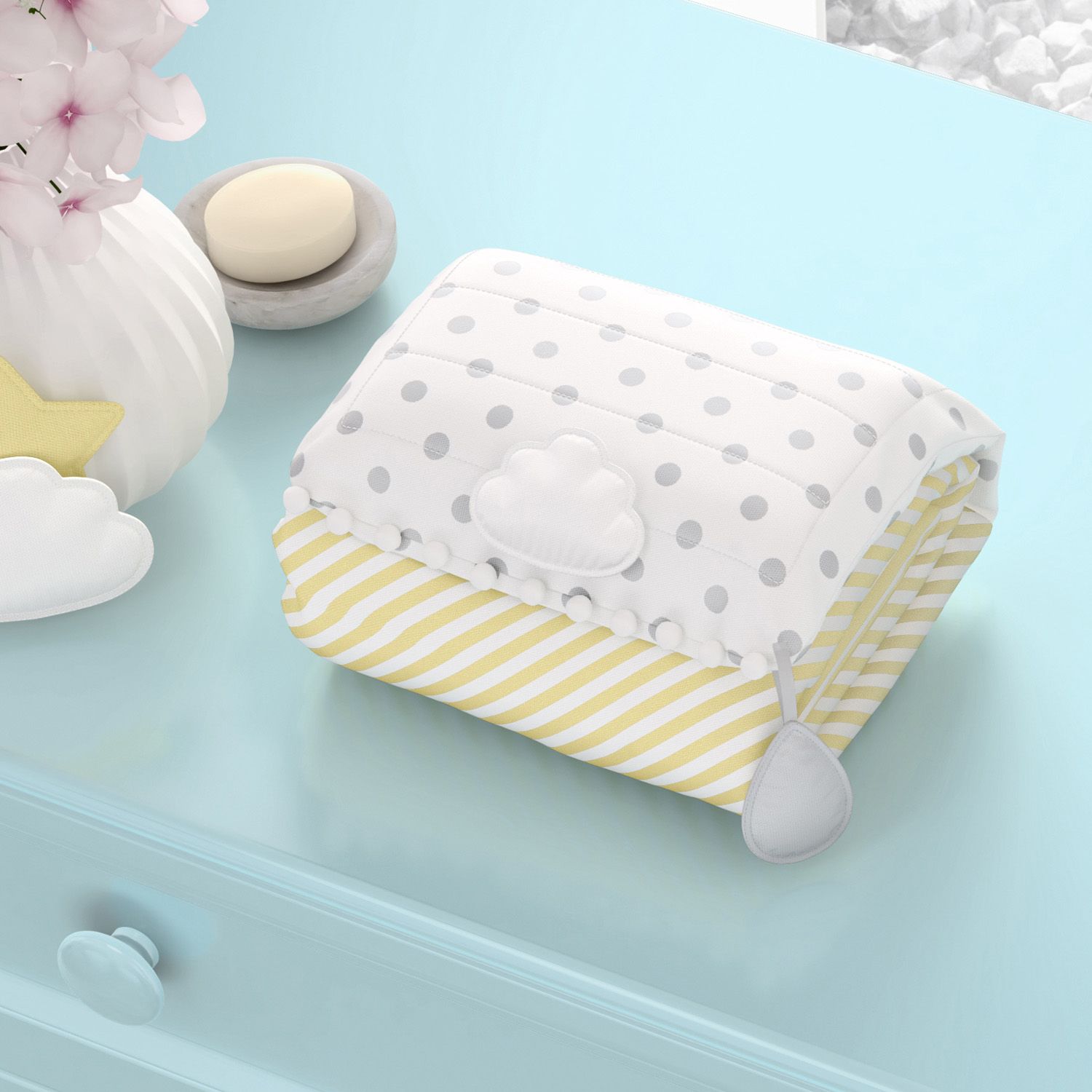 Trocador de Fraldas Portátil com Bolsos Nuvem de Algodão 85x40cm