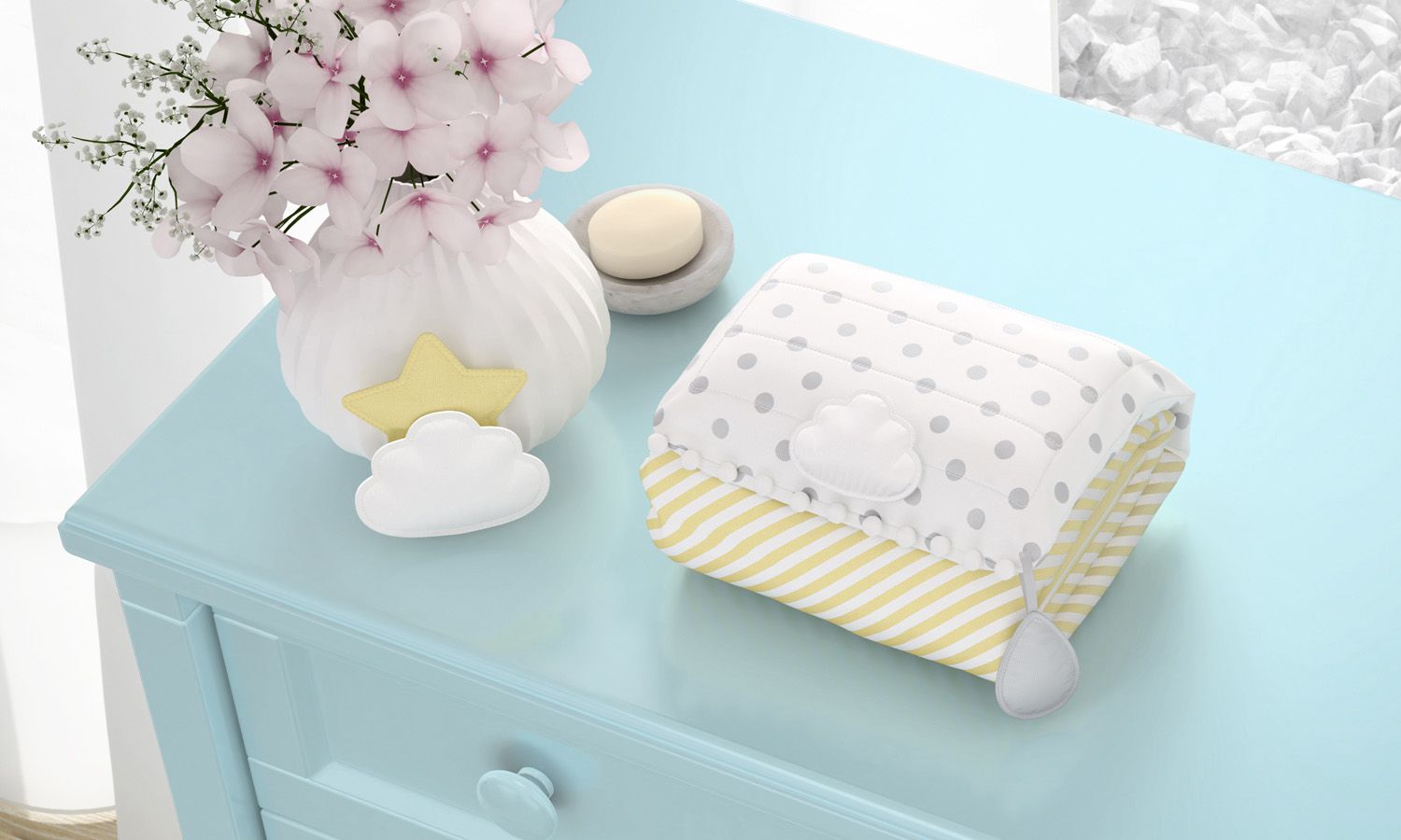 Trocador de Fraldas Portátil com Bolsos Nuvem de Algodão 85x40cm