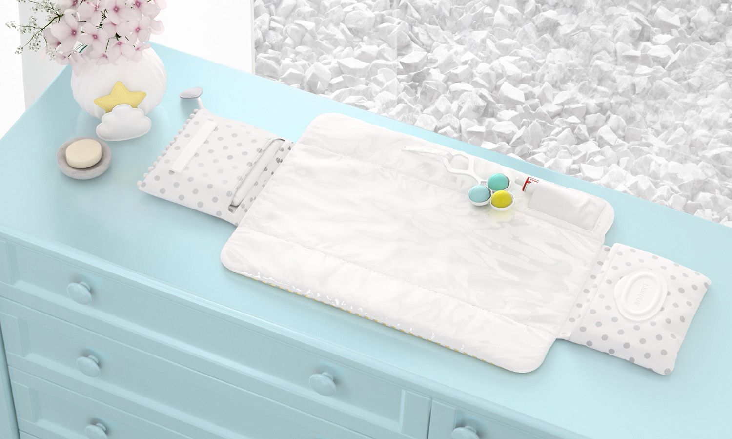 Trocador de Fraldas Portátil com Bolsos Nuvem de Algodão 85x40cm