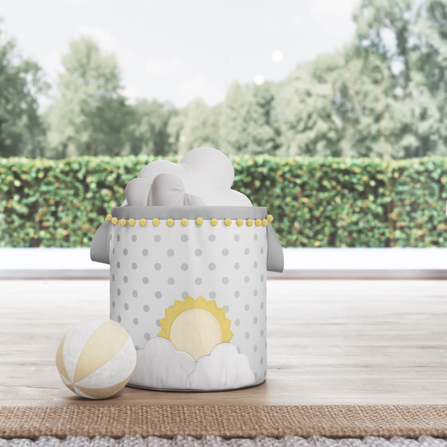 Cesto Organizador para Brinquedos Sol na Nuvem de Algodão Amarelo 24cm