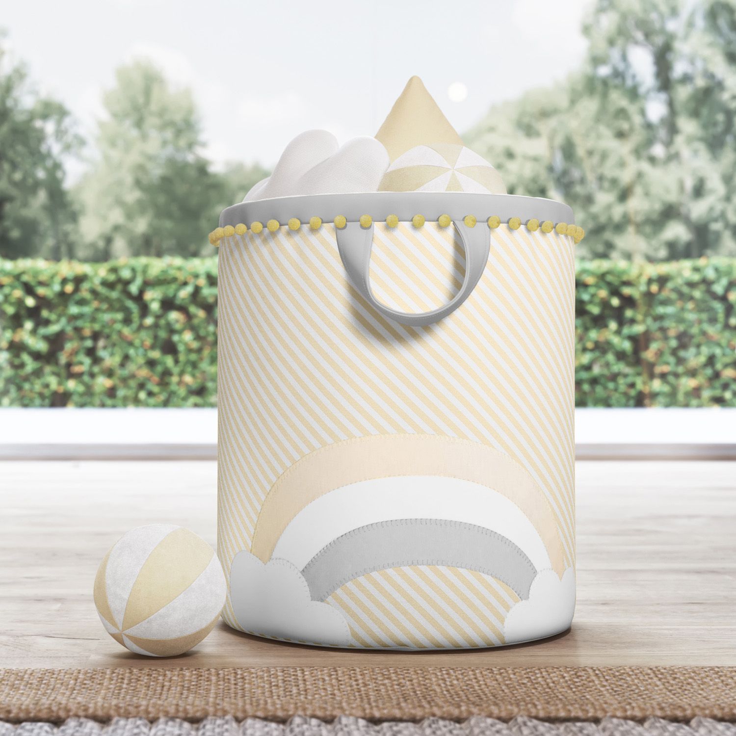 Cesto Organizador para Brinquedos Arco-Íris Listrado Azul 35cm