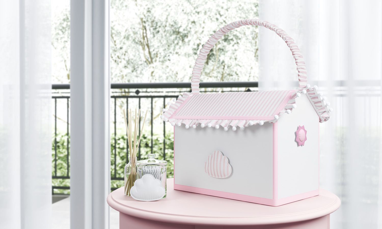 Farmacinha Nuvem e Sol Listrada Cinza/Branco