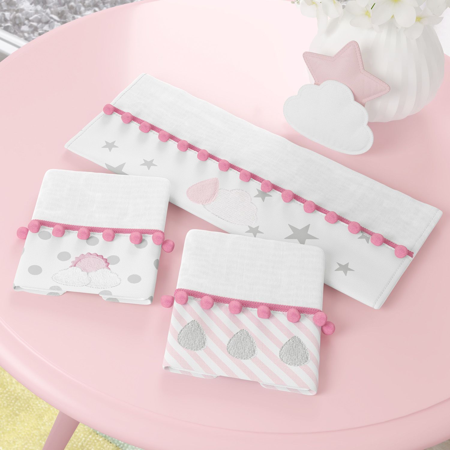 Jogo de Fraldas de Boca com Barra Nuvem de Algodão Azul Marinho