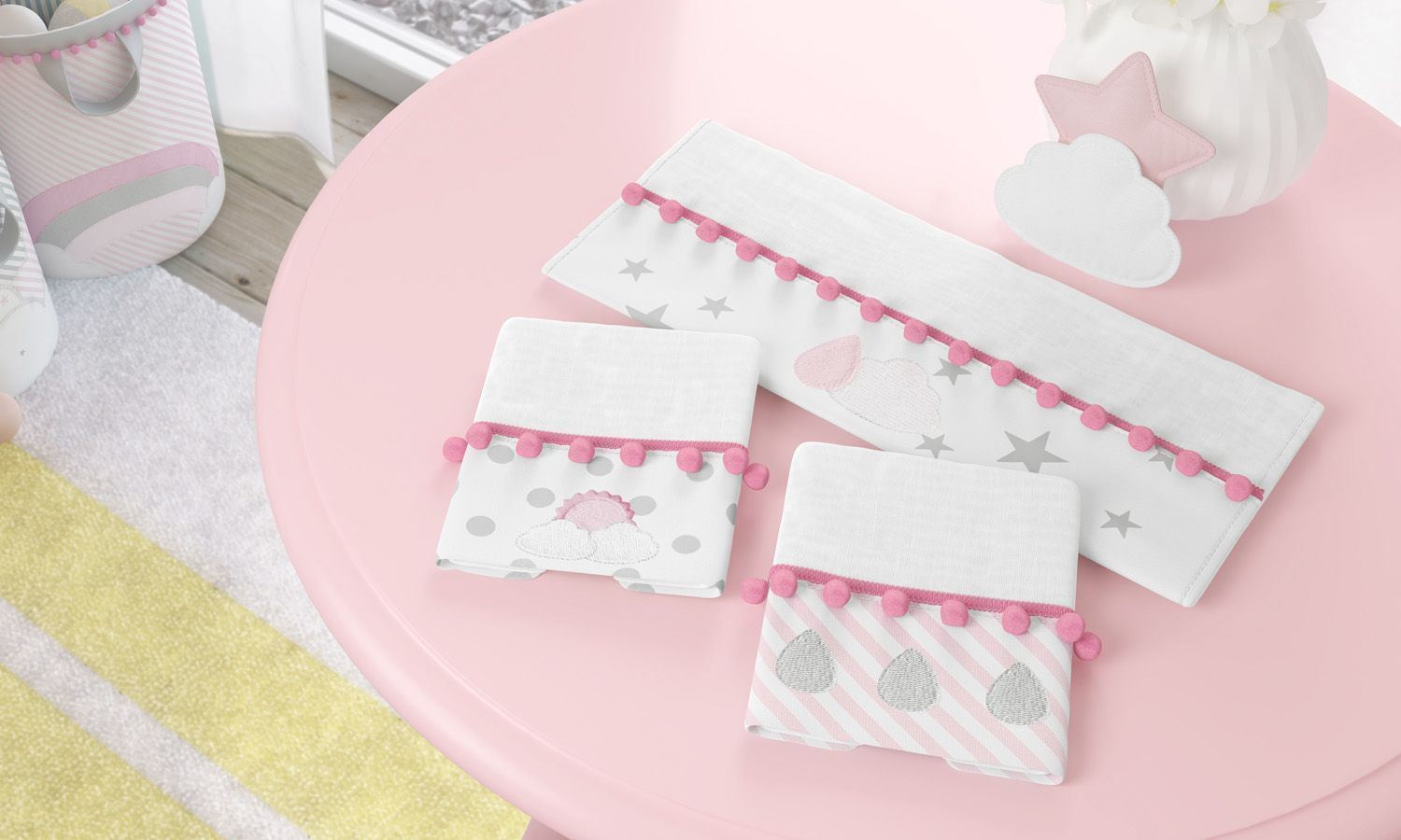 Jogo de Fraldas de Boca com Barra Nuvem de Algodão Azul Marinho