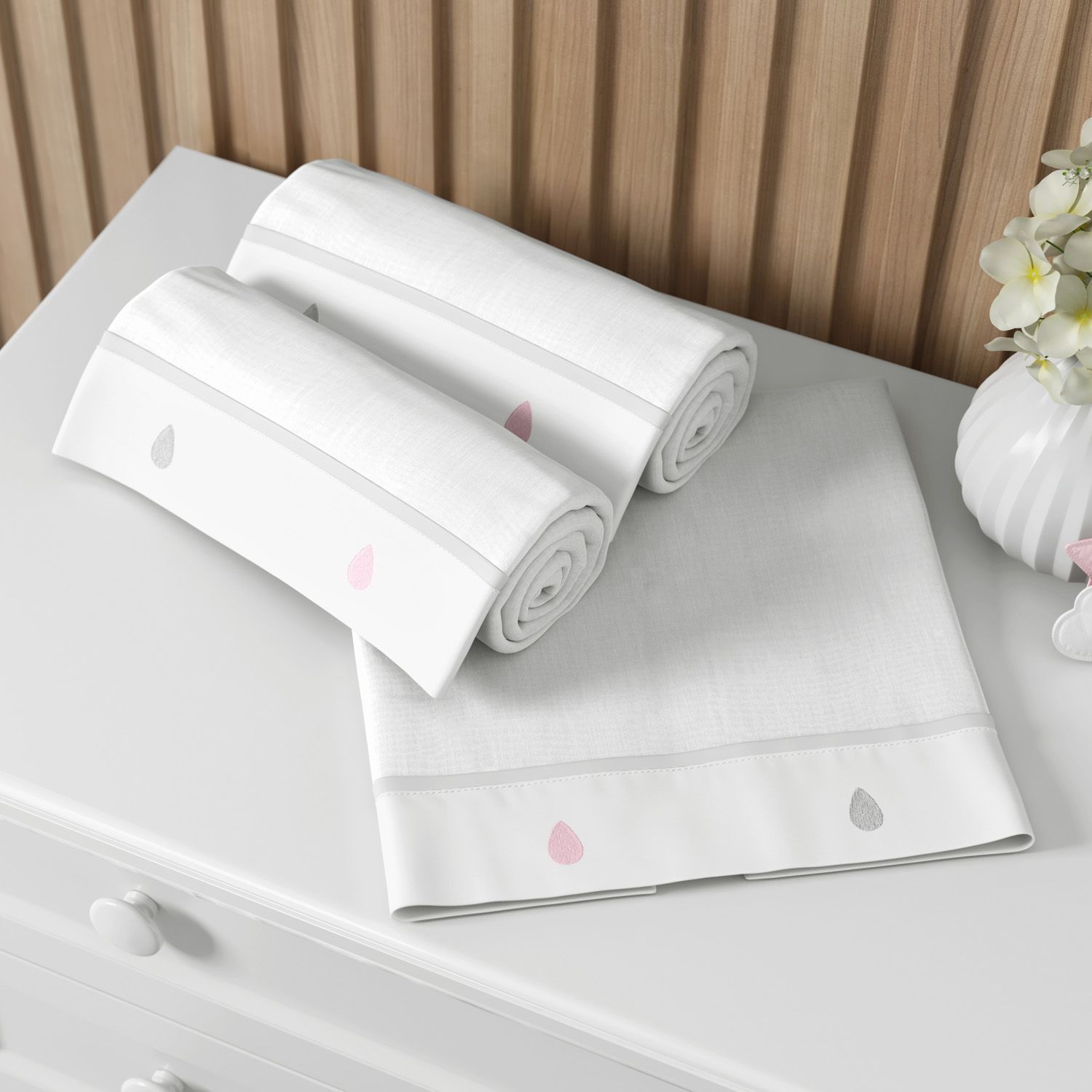 Jogo de Fraldas de Ombro Barra Bordado Gotinhas