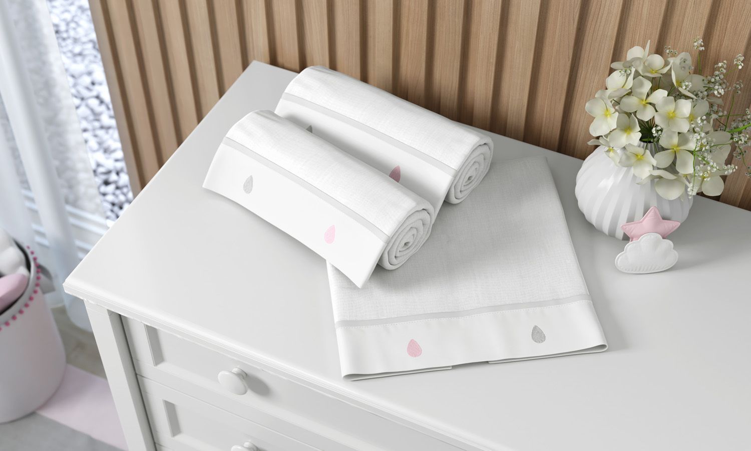 Jogo de Fraldas de Ombro Barra Bordado Gotinhas